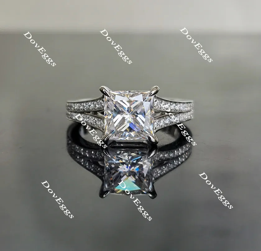 Doveggs half eternity pave split shank moissanite engagement ring for women