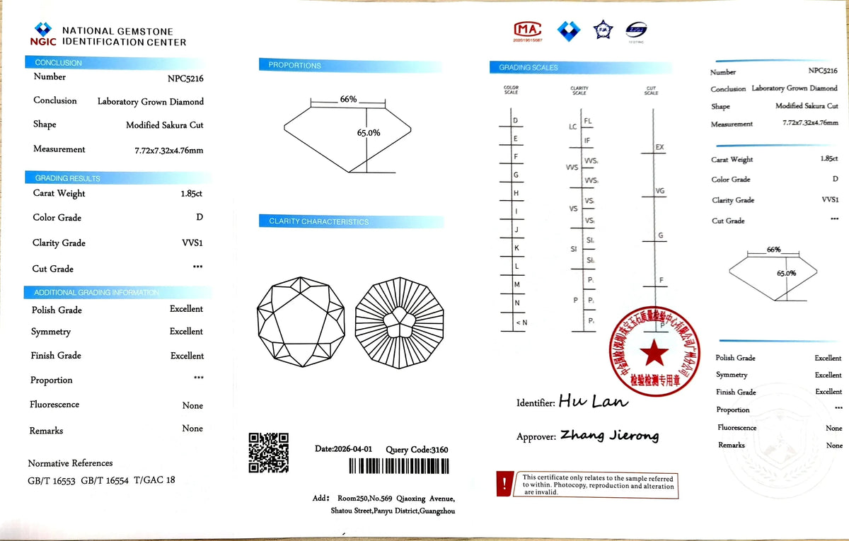 1.85ct Modified Sakura Cut D - VVS1 Clarity | Doveggs Certified