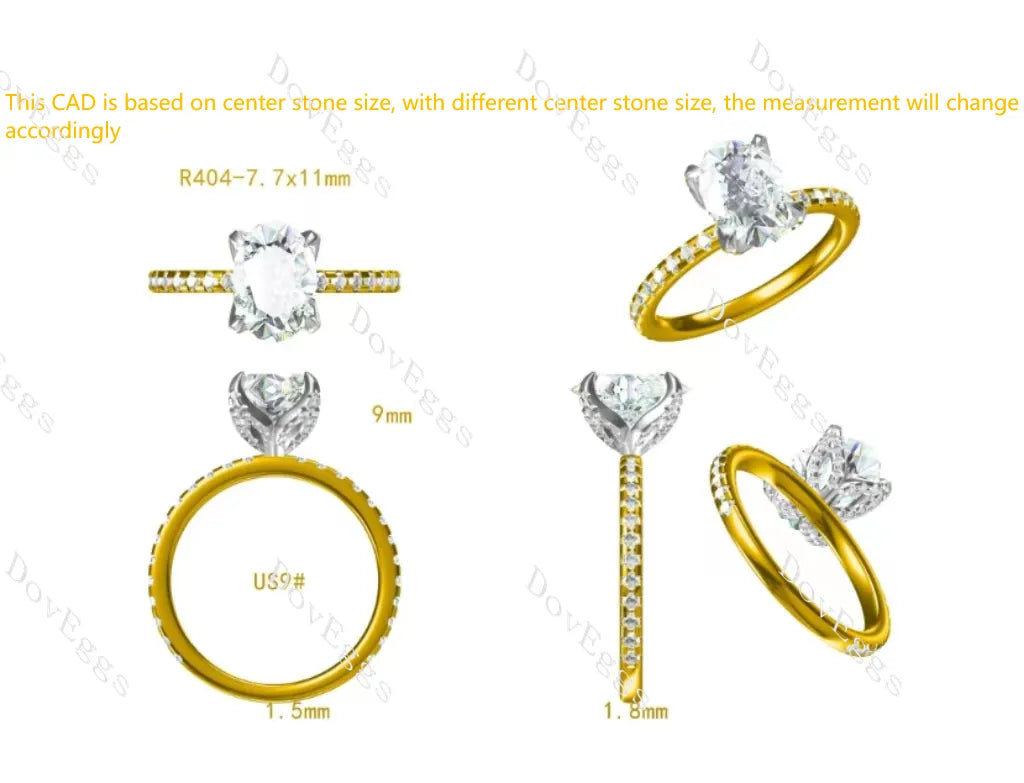 Corona-Oval pave moissanite engagement ring| DovEggs