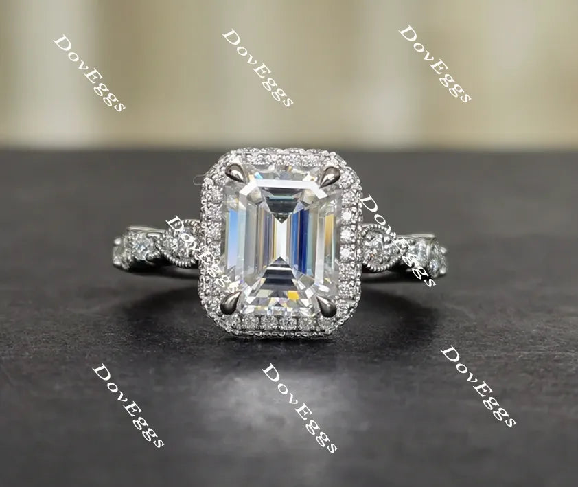 Doveggs art deco emerald moissanite engagement ring