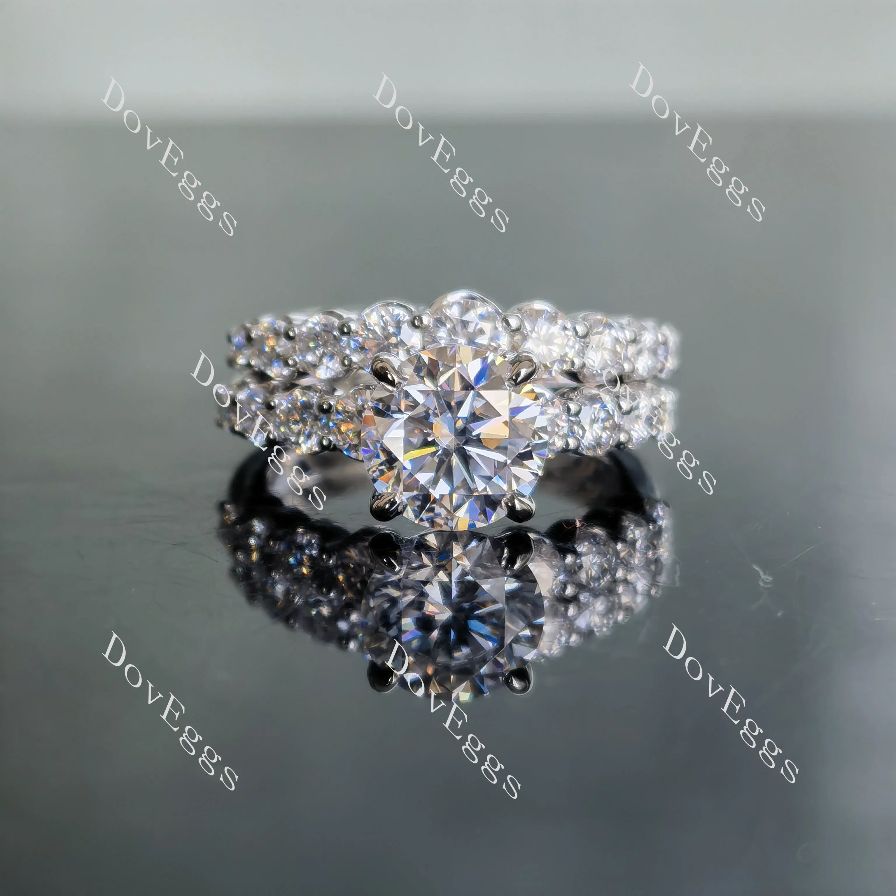 Round pave moissanite engagement ring (engagement ring only)| DovEggs