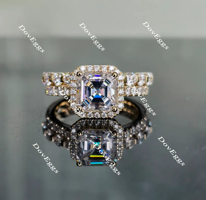 Doveggs asscher halo moissanite bridal set (2 rings)