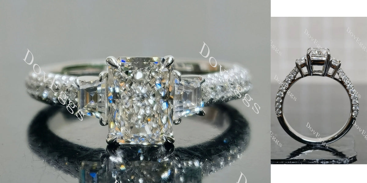 Doveggs Radiant Pave Side Stones Half Eternity Lab Grown Diamond Engagement Ring