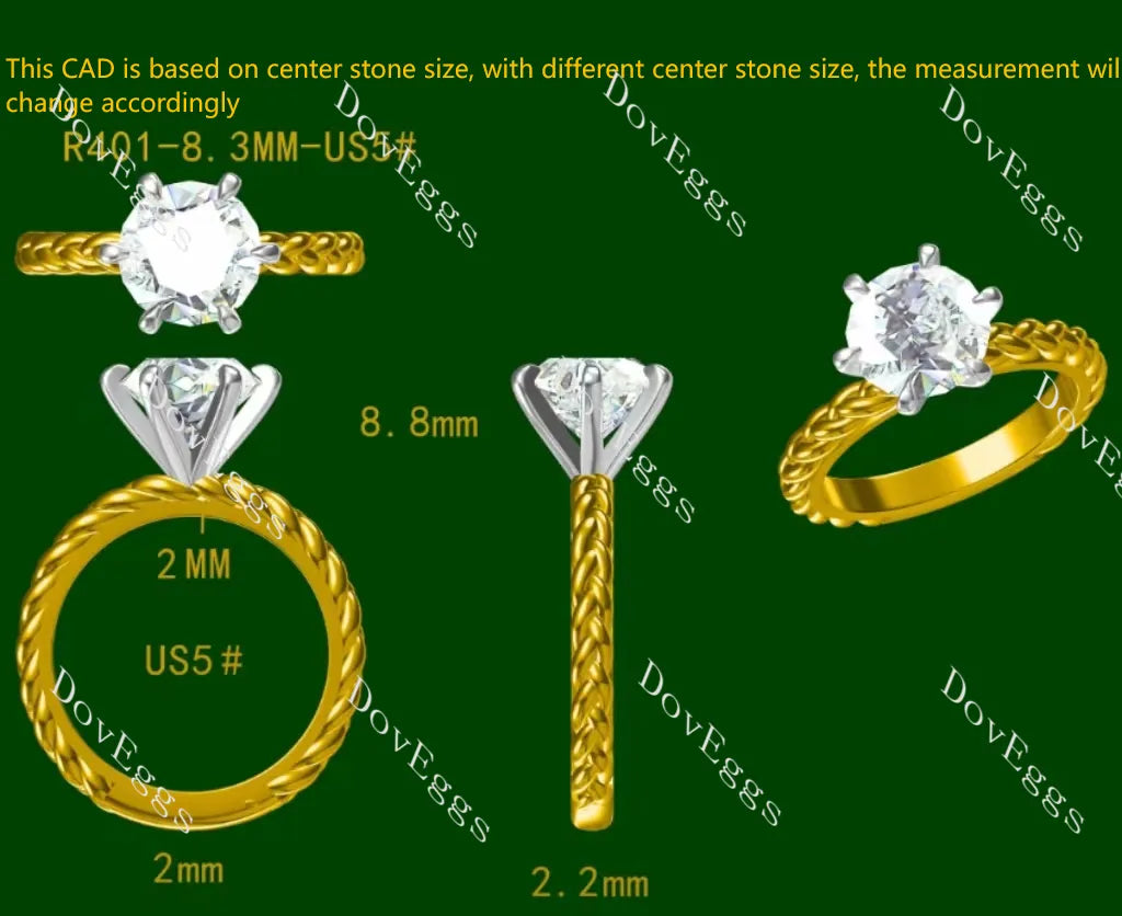 Round solitaire braided moissanite engagement ring| DovEggs