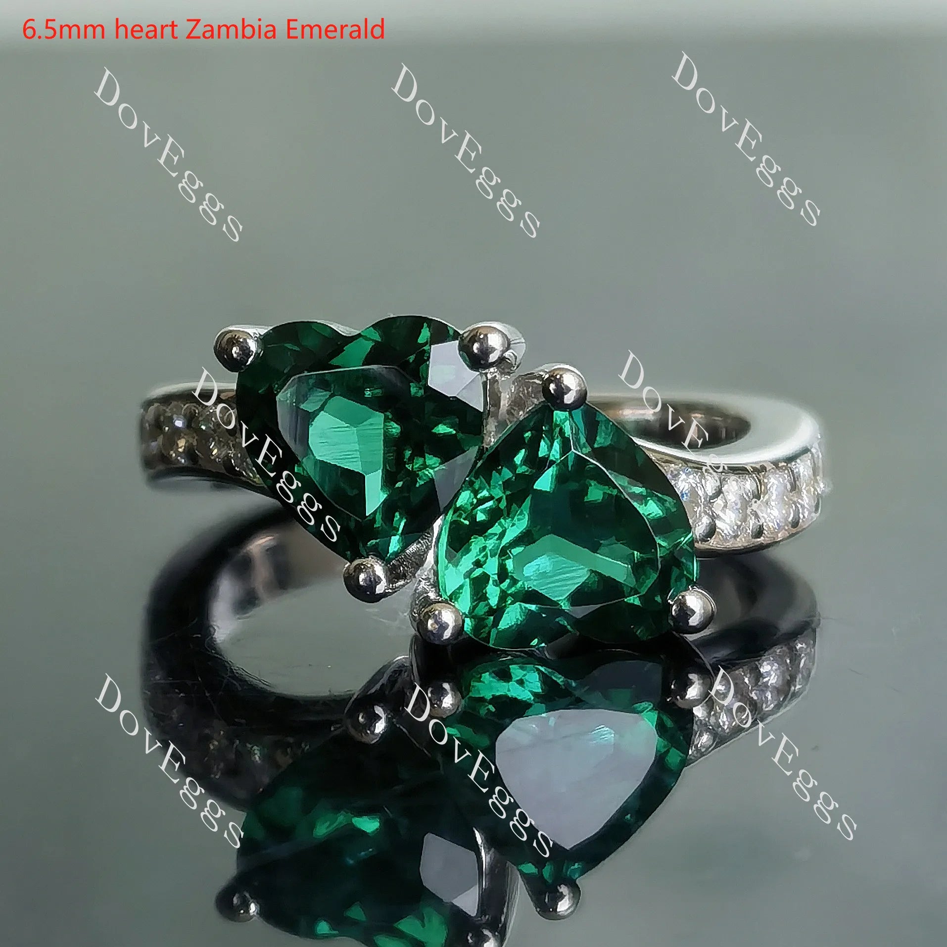 Doveggs Two heart half eternity pave colored gem engagement ring