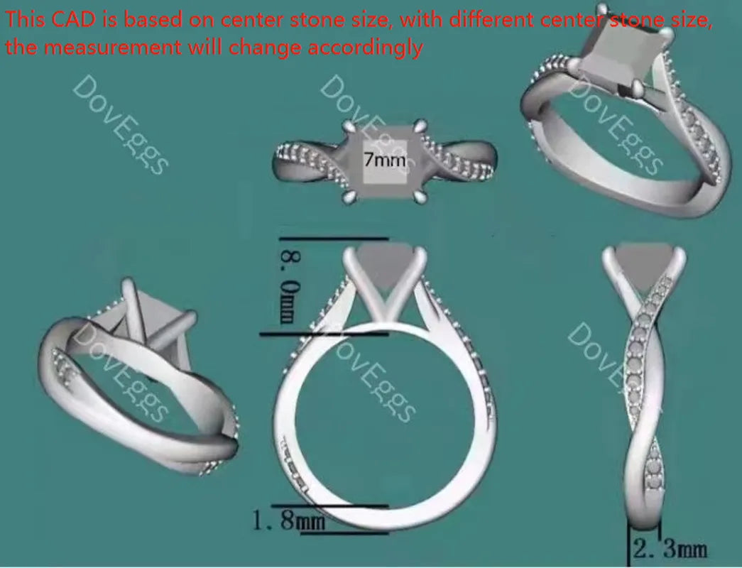 Alzare princess curved band moissanite engagement ring