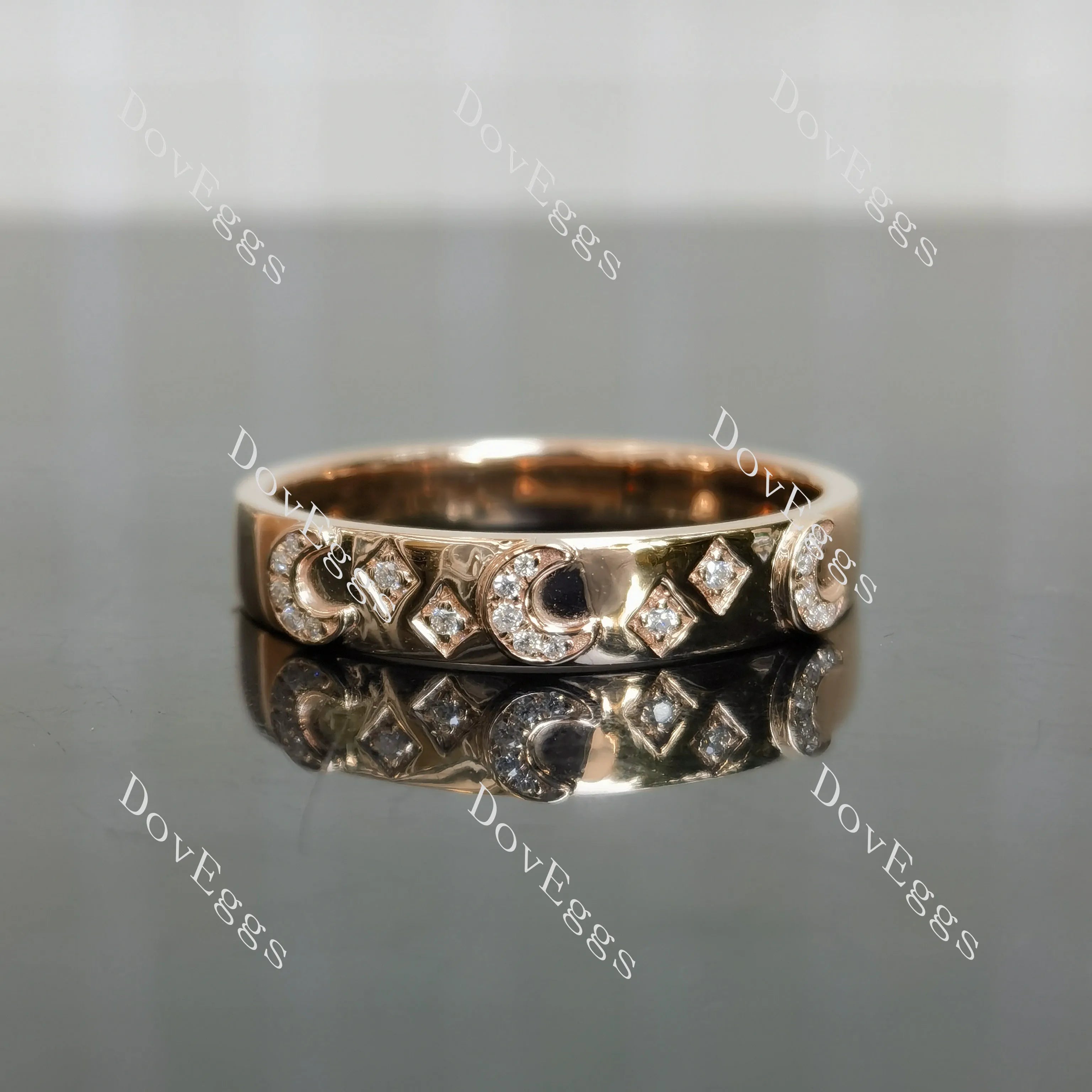 Doveggs star and moon round moissanite/lab grown diamond wedding band-3.5mm band width