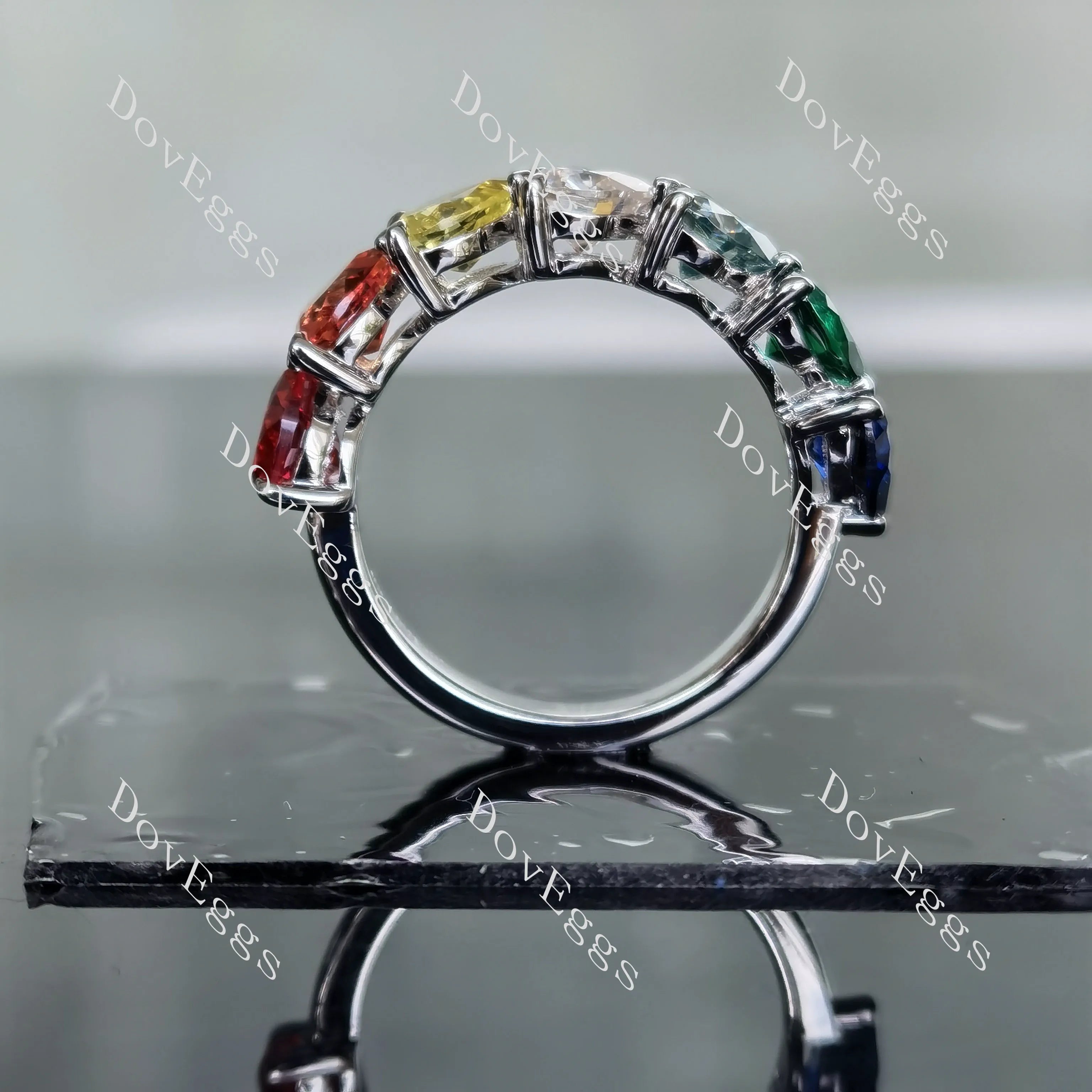 Doveggs heart ruby/orange-yellow sapphire/GHI-peacock blue moissanite/emerald/blue sapphire band-2.5mm band width