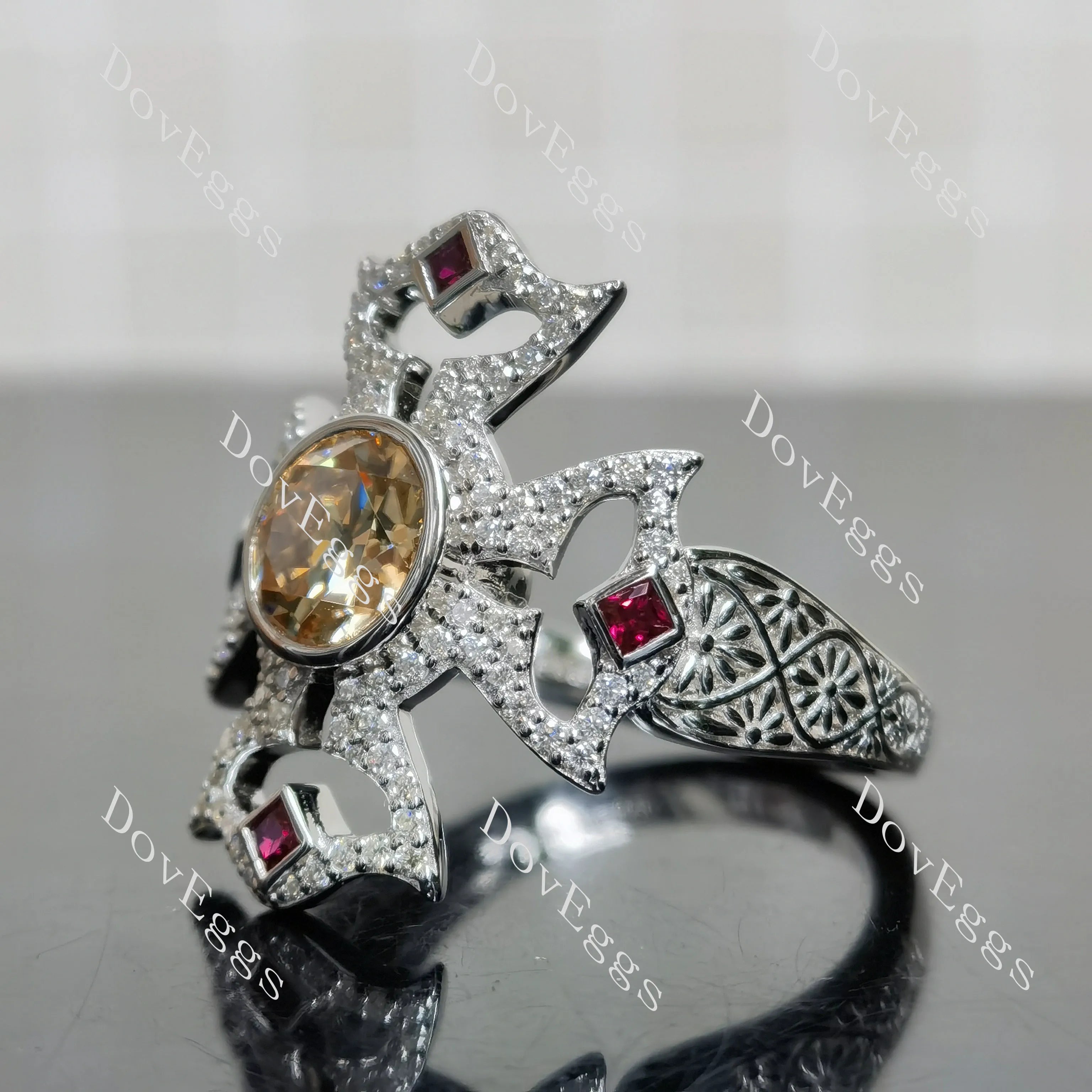 (size 5) Doveggs sterling silver 2ct Round champagne moissanite engagement ring