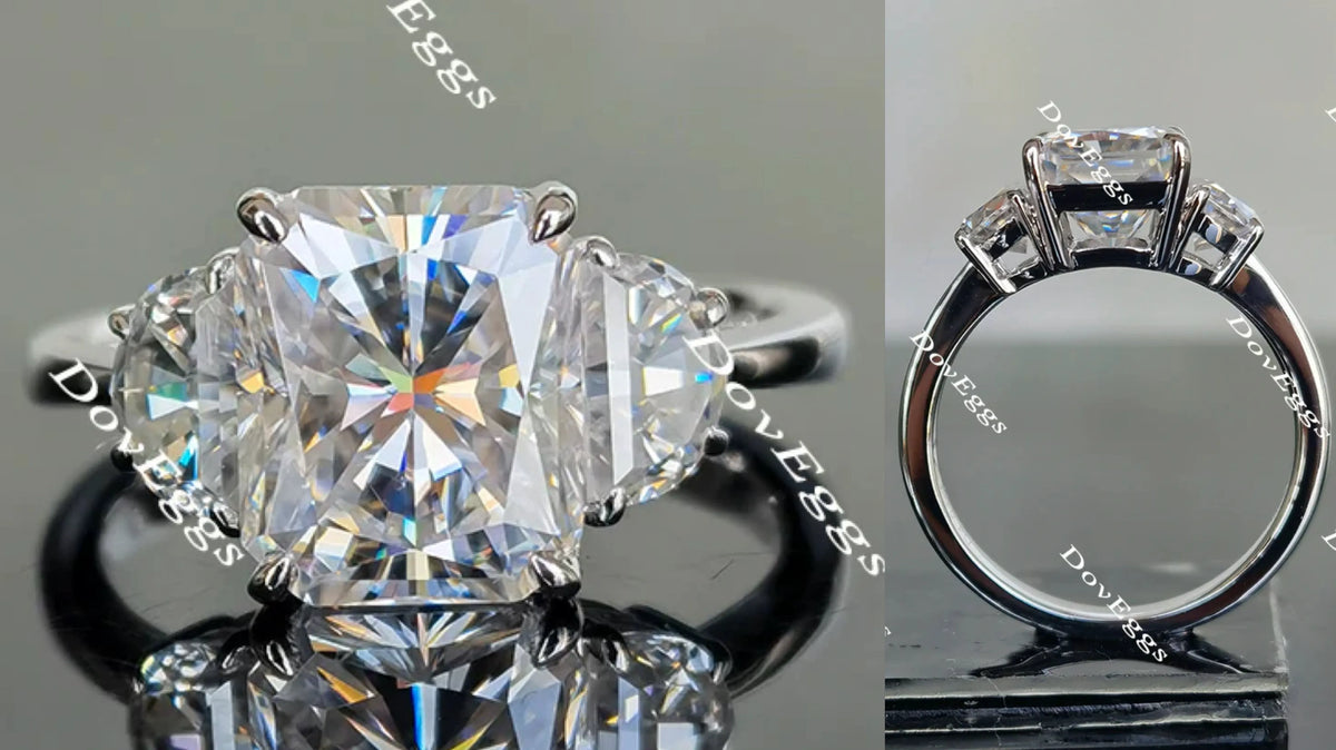 Doveggs radiant three-stone moissanite engagement ring for women