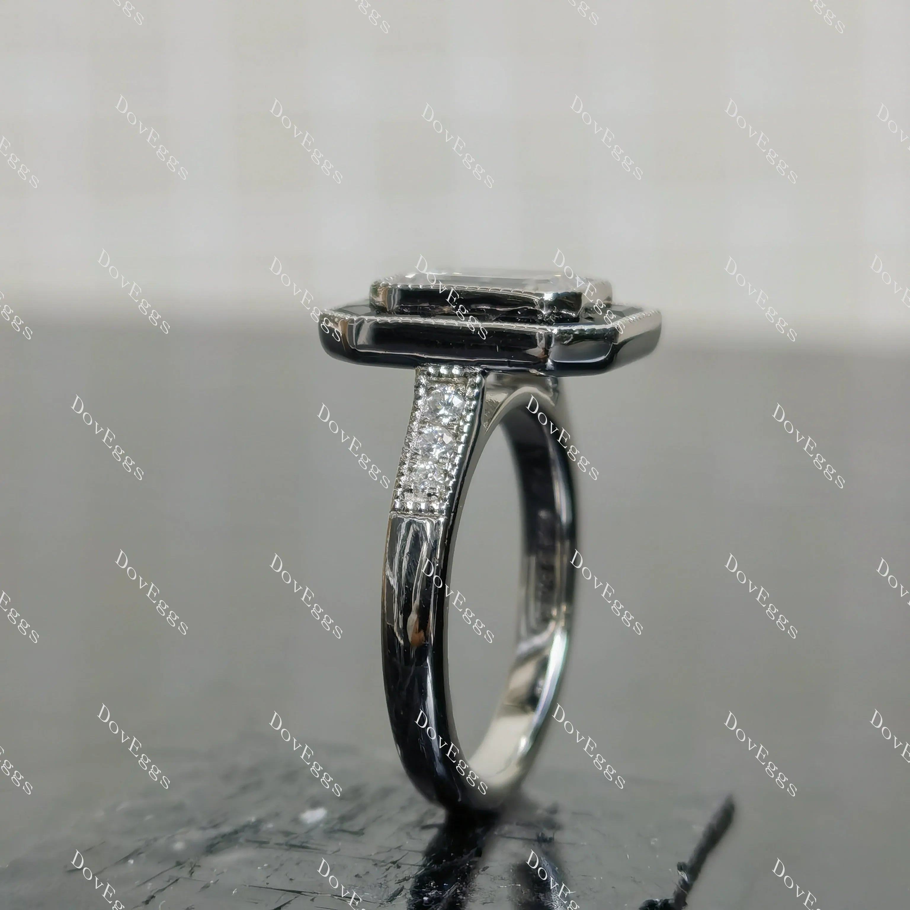 (size 4.75)Doveggs 2ct GHI color emearld moissanite engagement SS ring