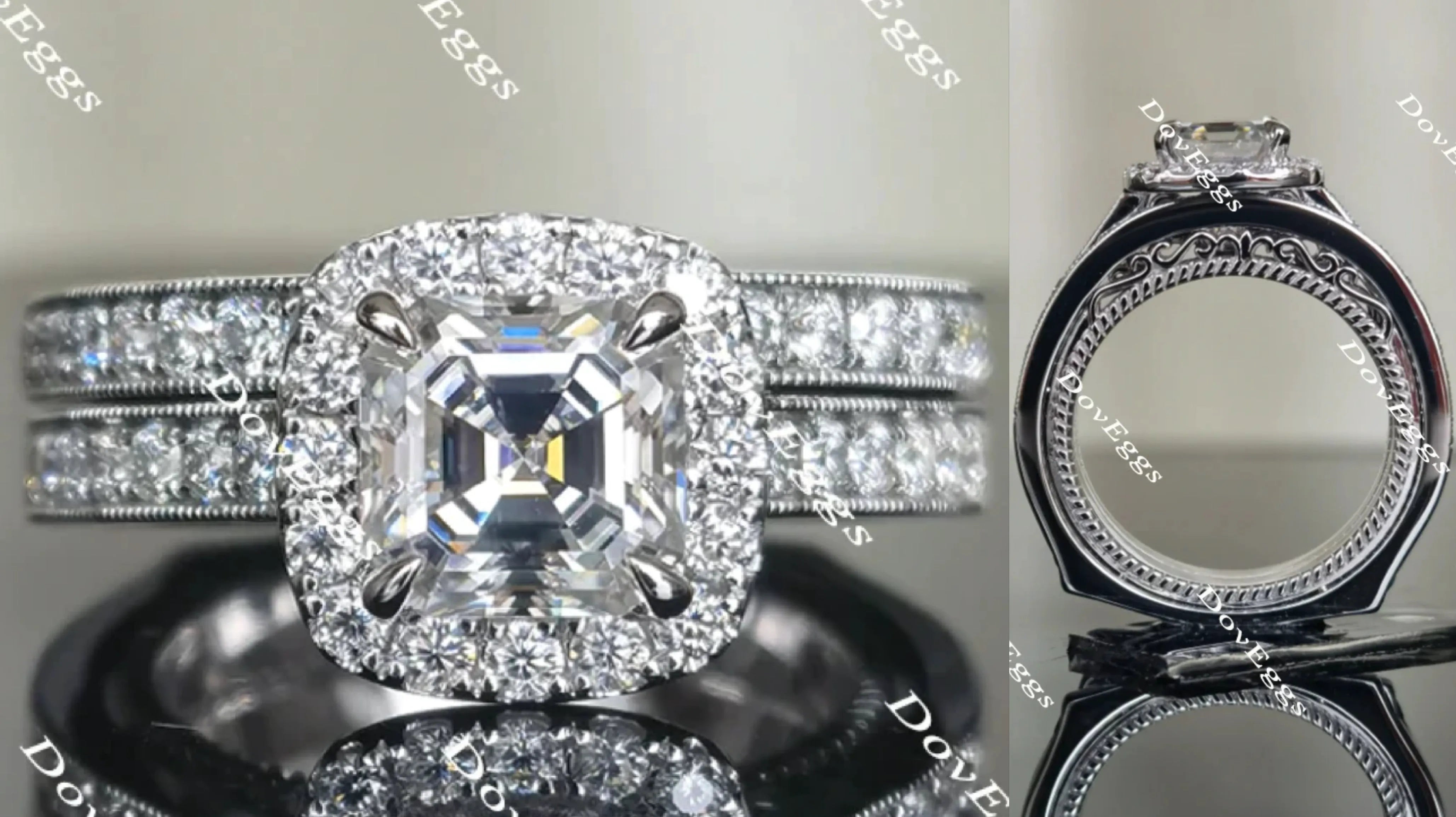 Doveggs halo asscher moissanite bridal set (2 rings)