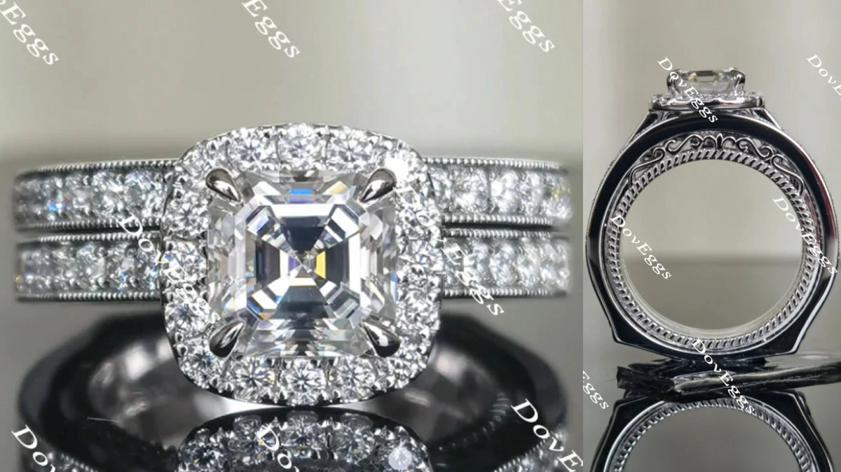 Doveggs halo asscher moissanite bridal set (2 rings)
