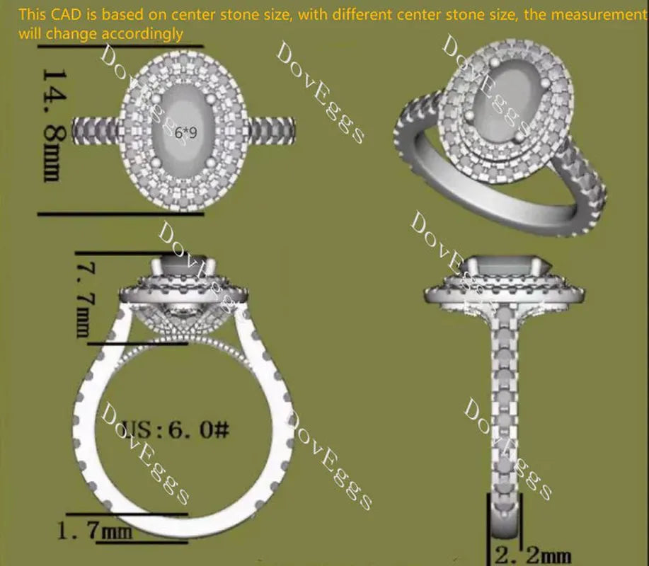 DovEggs double halo pave engagement ring semi-mount only(Exclusively to DovEggs Stones)