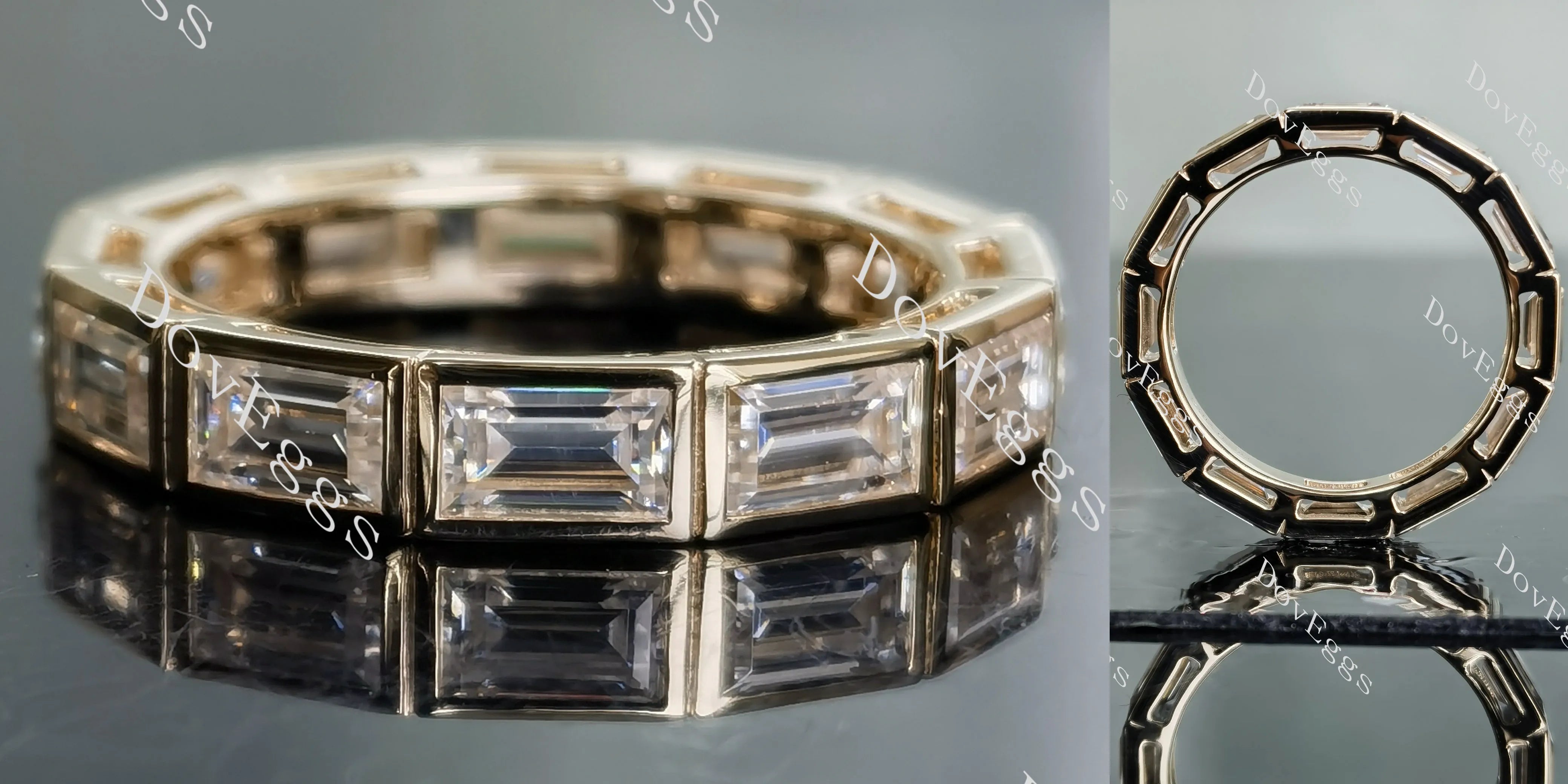 Doveggs emerald full eternity bezel moissanite/Lab grown diamond wedding band-4.0mm band width