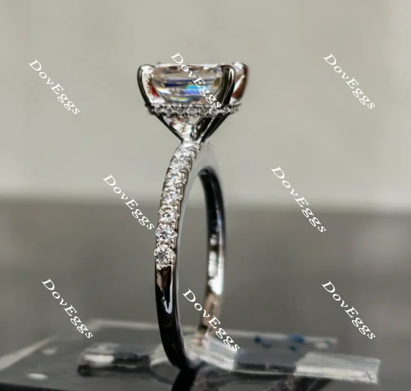 Doveggs radiant half eternity pave moissanite engagement ring