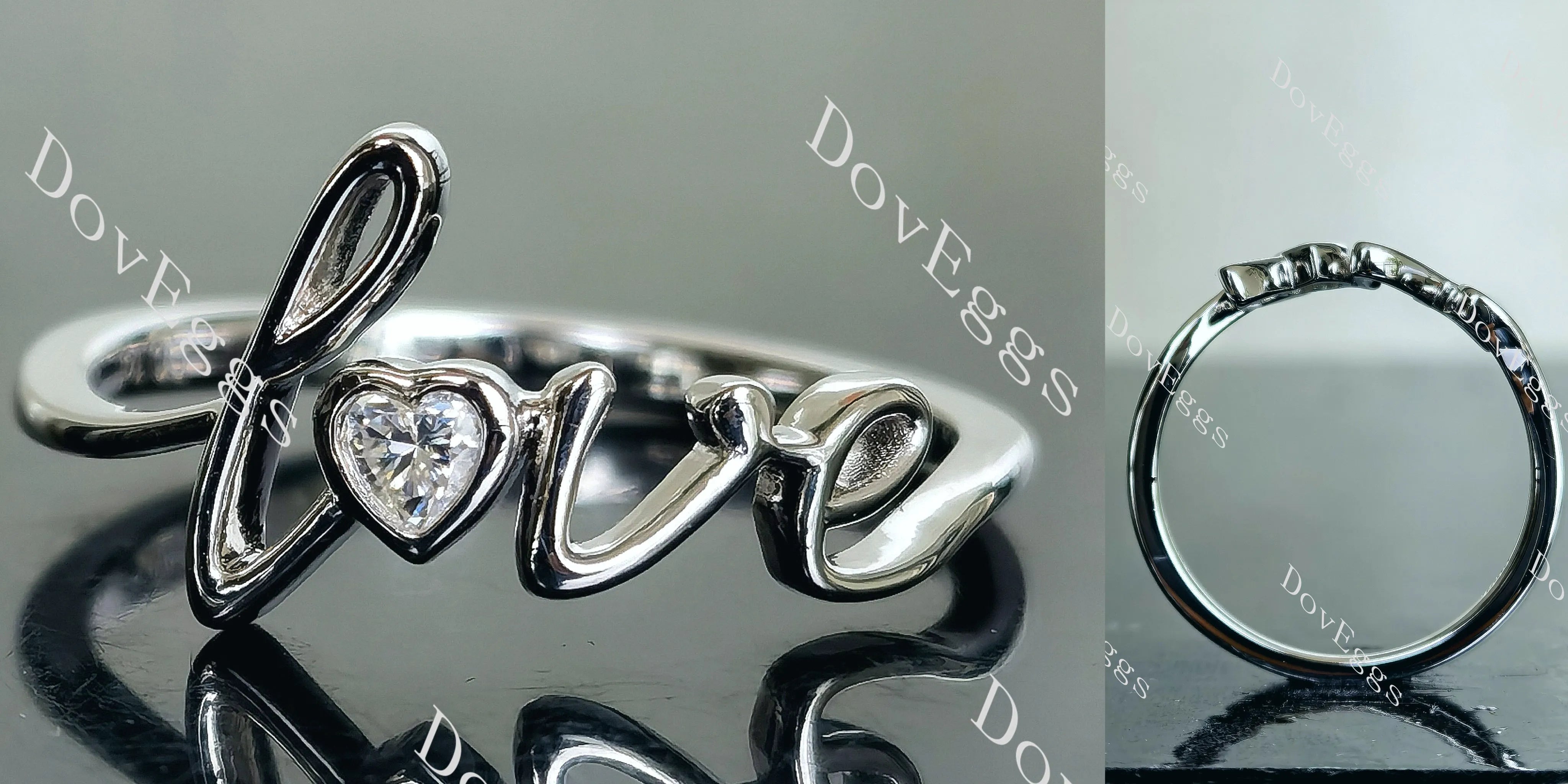 Doveggs heart letters moissanite/lab grown diamond wedding band-2.1mm band width