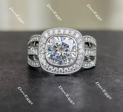 Doveggs round halo moissanite engagement ring for women