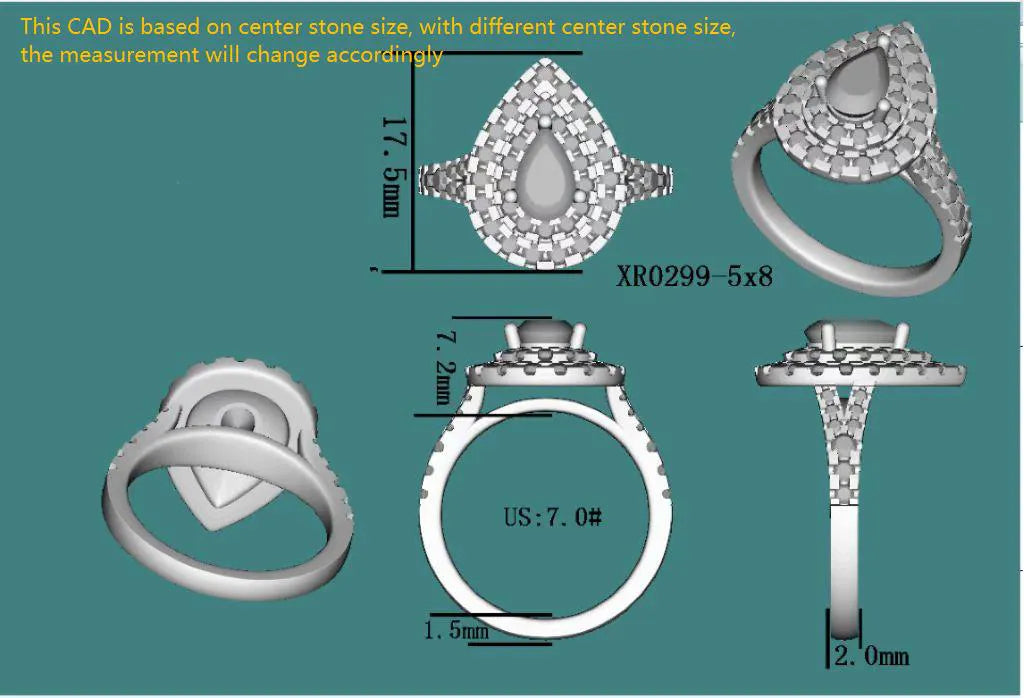 Doveggs pear half eternity double halo moissanite engagement ring