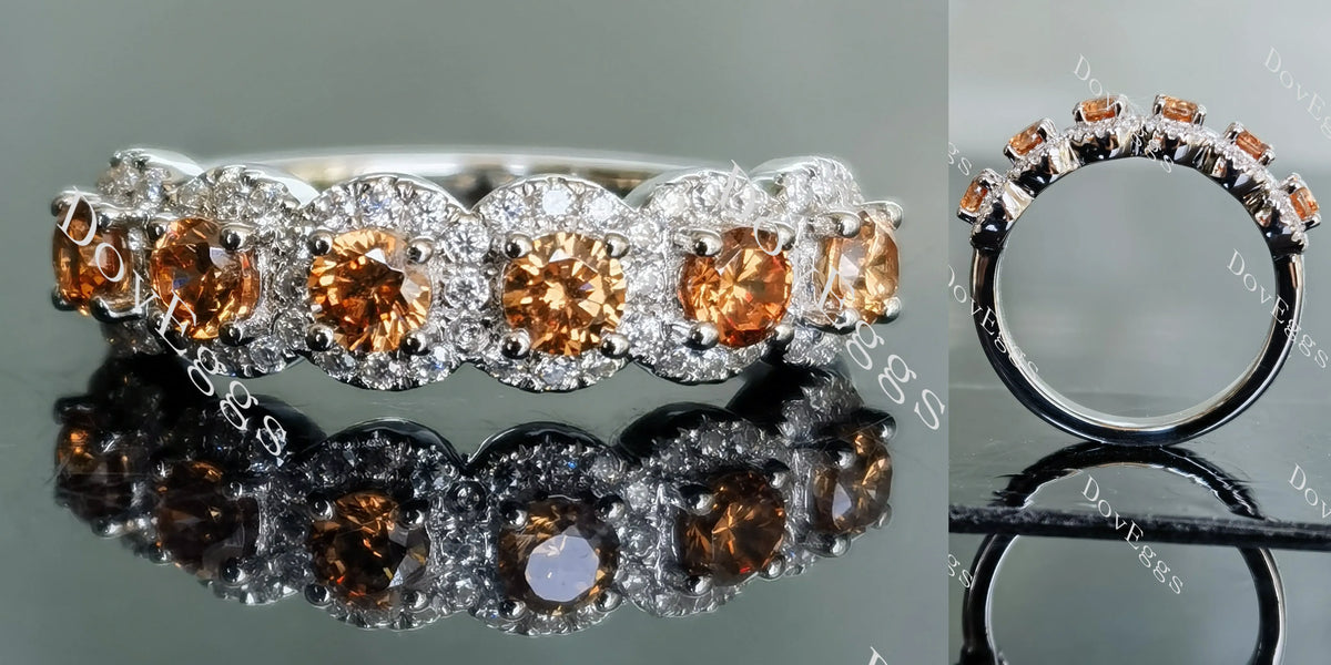 Doveggs round halo eternity pave moissanite/lab grown diamond & colored gem wedding band-5.5mm band width