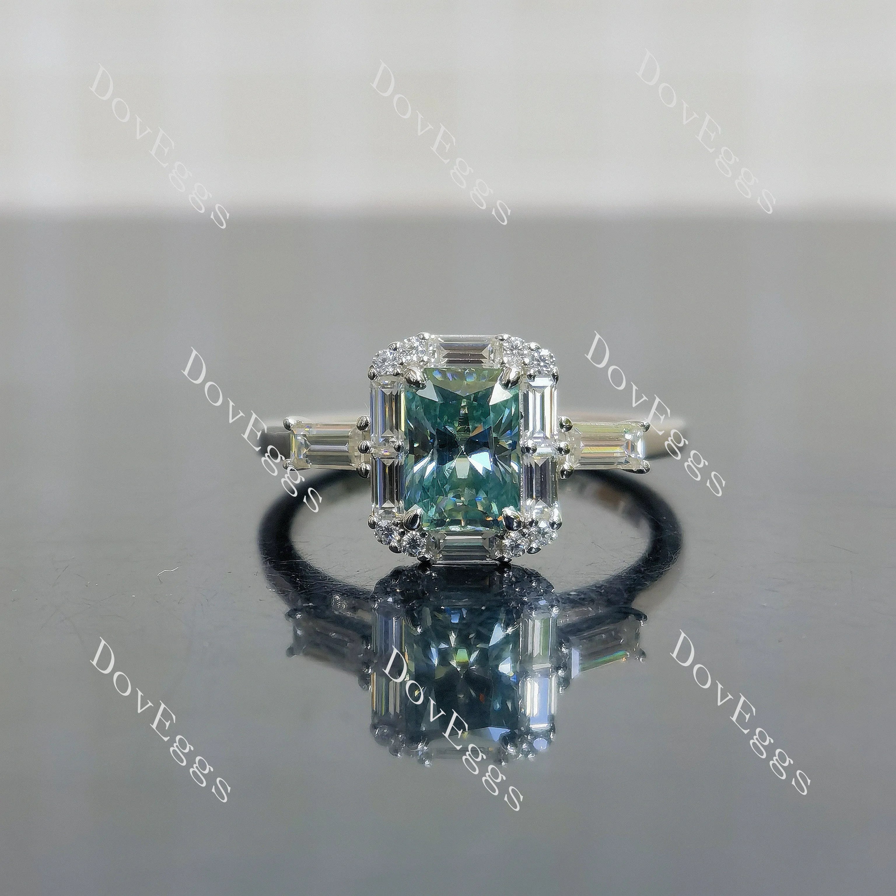 Doveggs 1ct Radiant Accident Color Blue Moissanite Stones Sterling Silver Ring