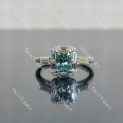 Doveggs 1ct Radiant Accident Color Blue Moissanite Stones Sterling Silver Ring