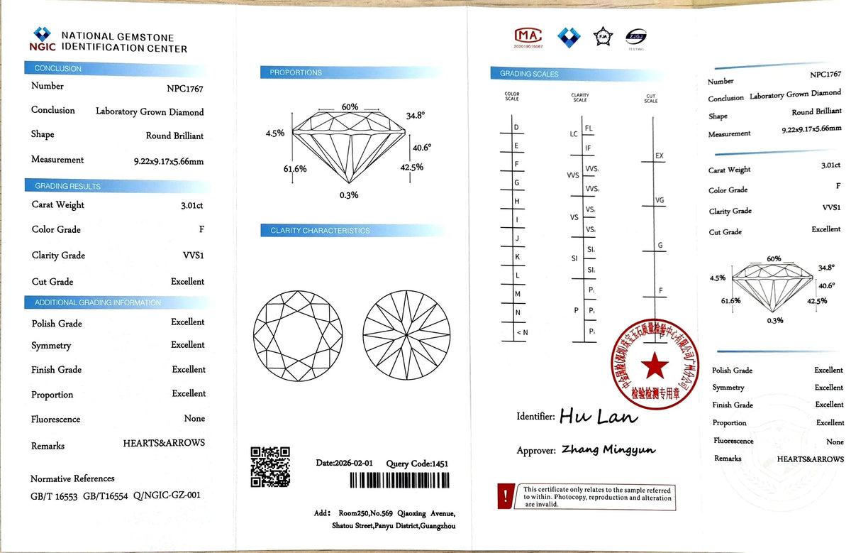 3.01ct Round Brilliant Cut Lab Diamond – F Color VVS1 | Doveggs Certified