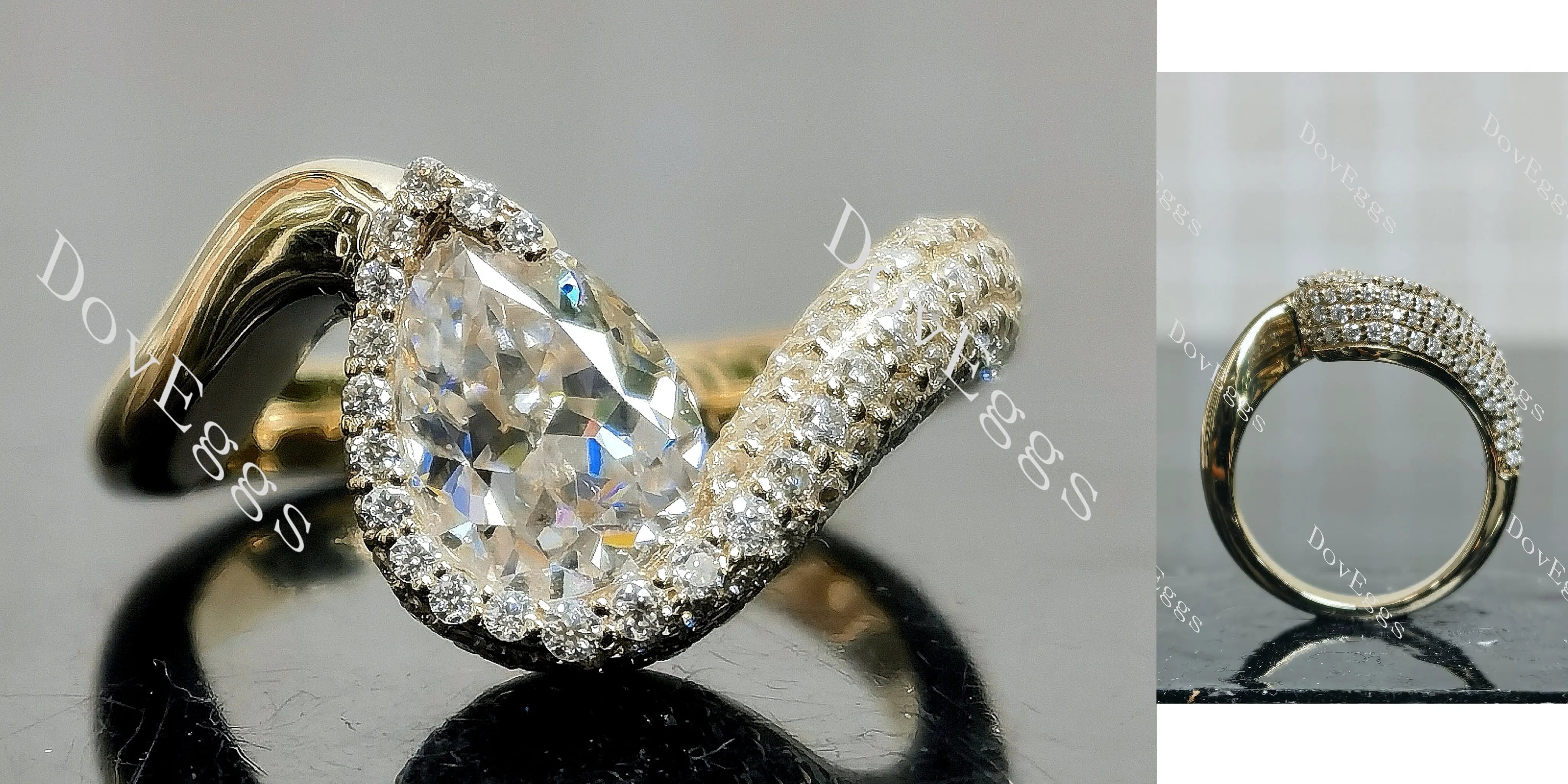 Doveggs pear pave bezel moissanite engagement ring