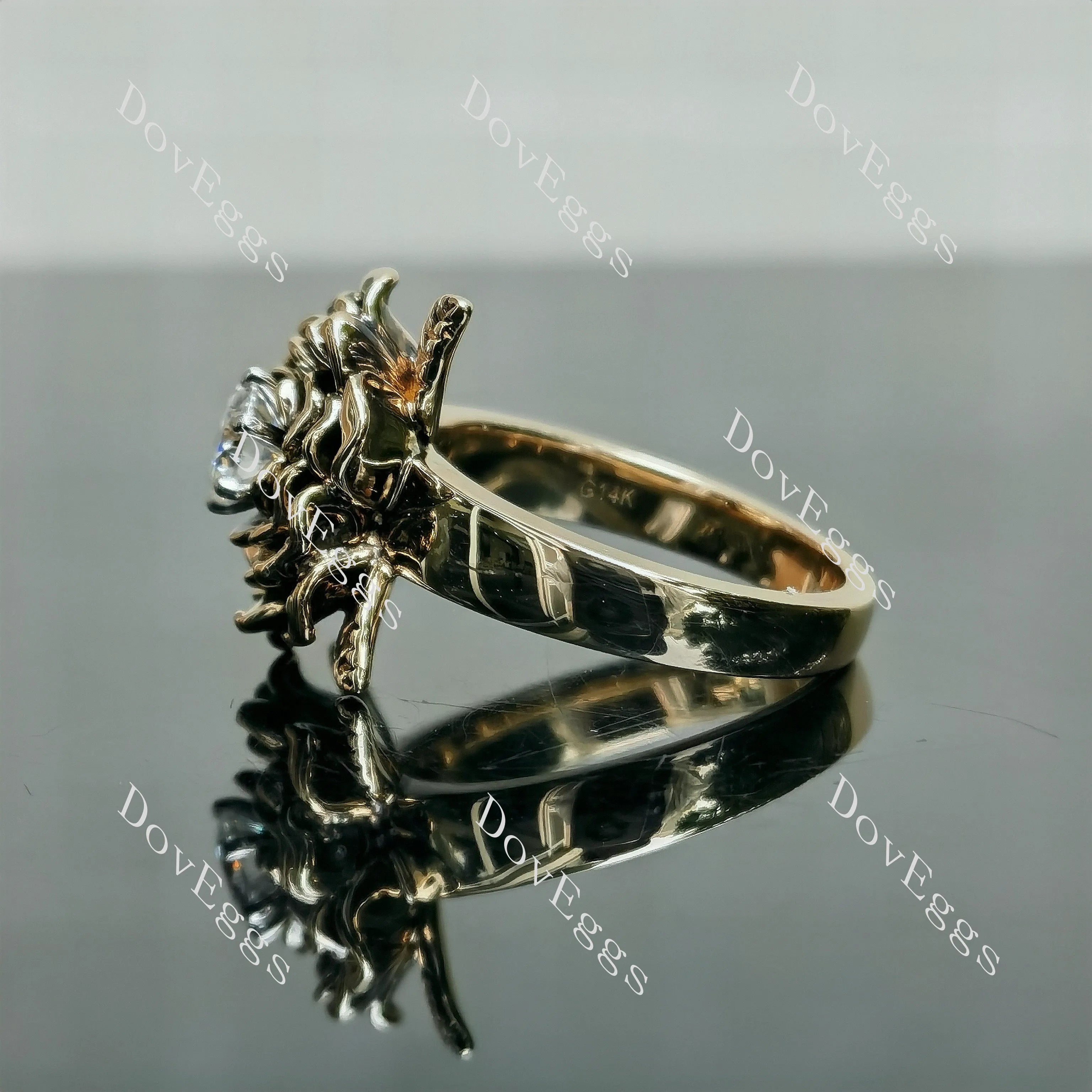 Maggie round floral pave solitaire moissanite engagement ring