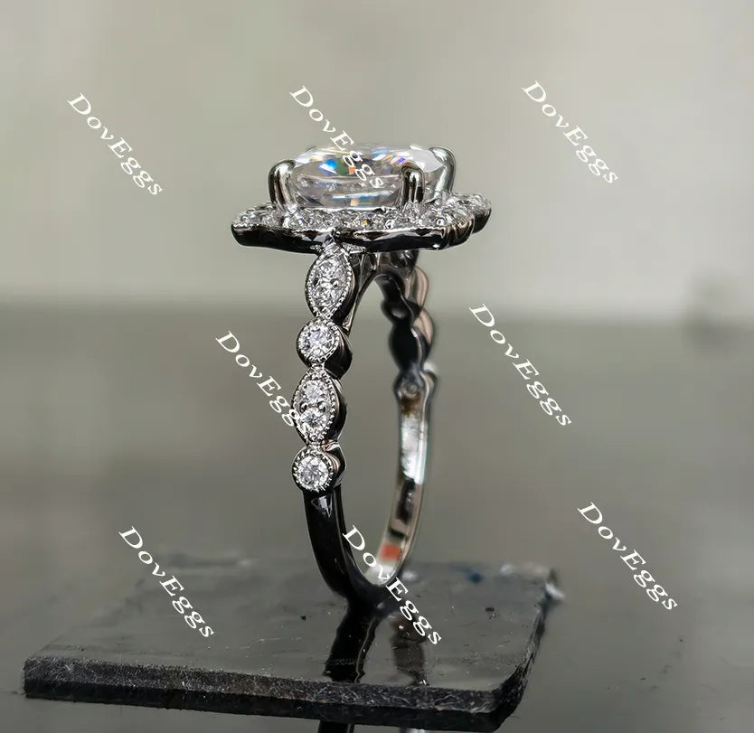 Cushion art deco halo moissanite engagement ring| DovEggs