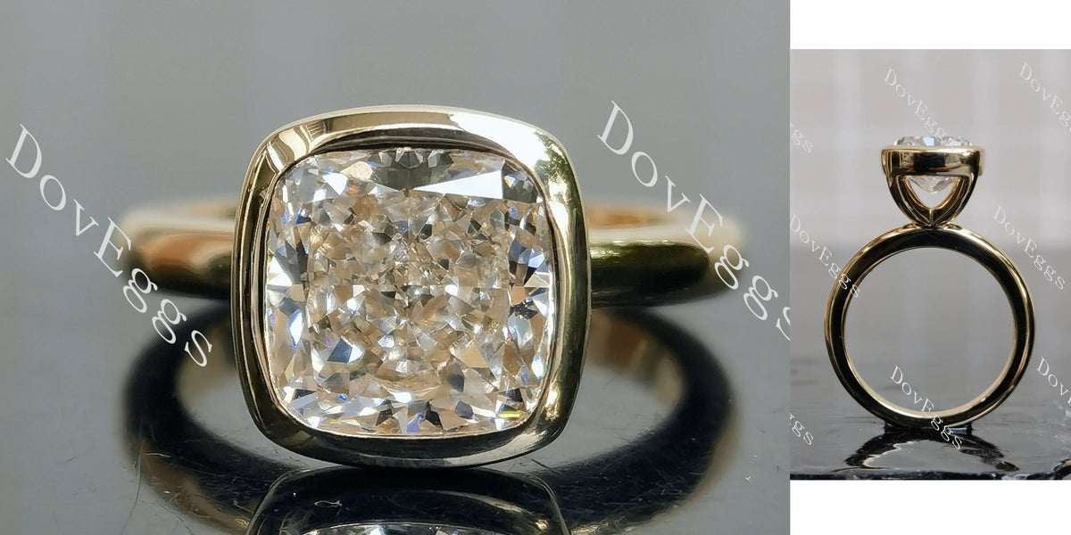 Doveggs Cushion Bezel Solitaire Lab Grown Diamond Engagement Ring