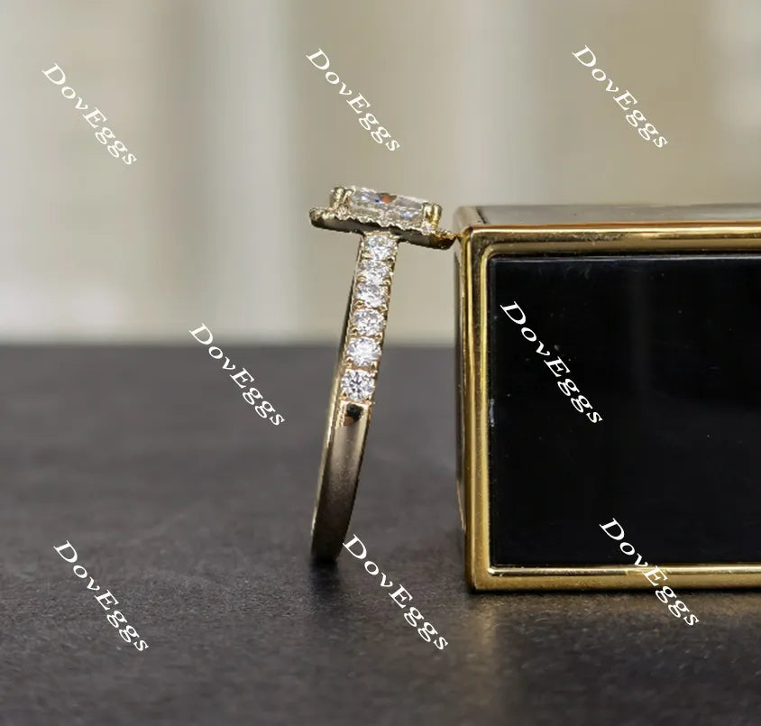 Doveggs cathedral cushion halo moissanite engagement ring