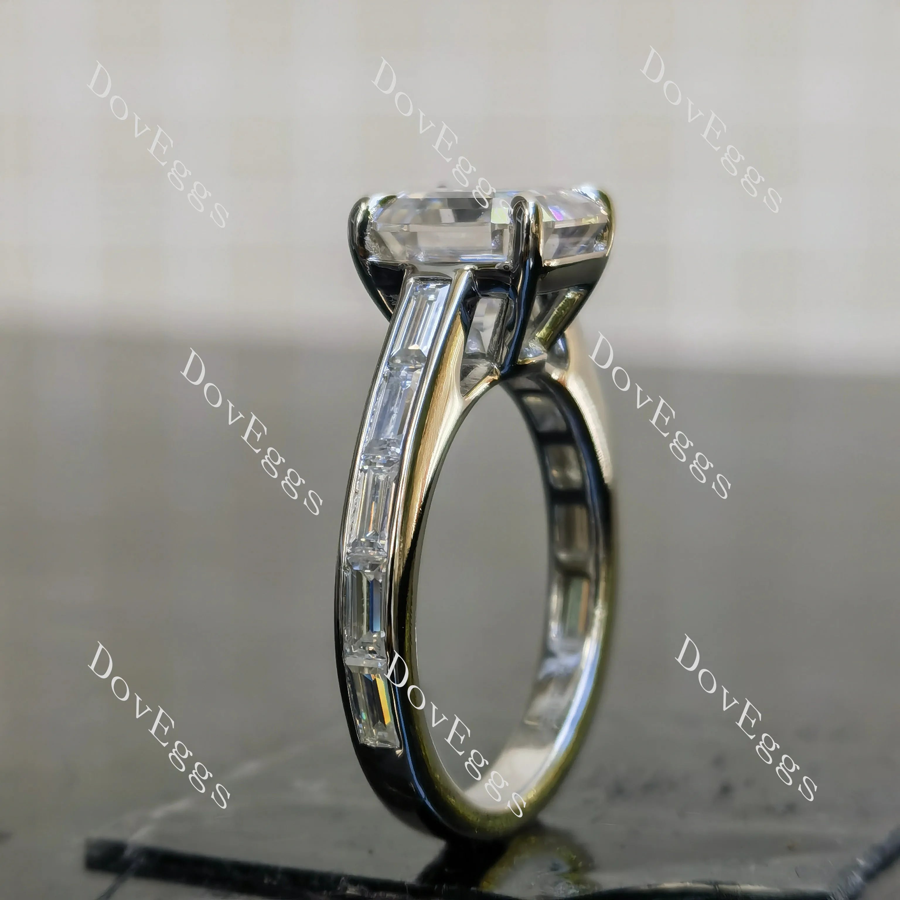 Asscher channel pave moissanite engagement ring| DovEggs