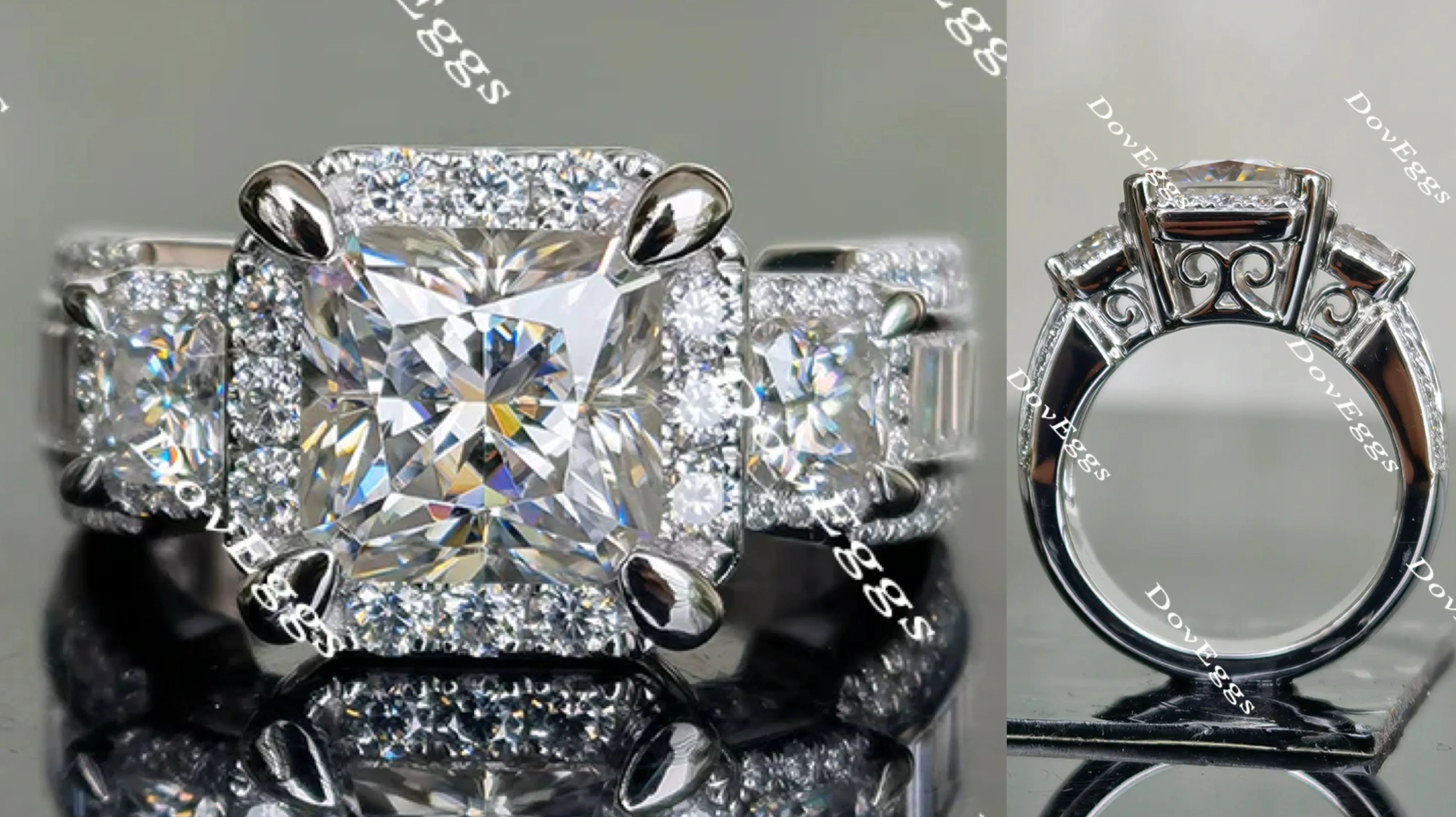 Doveggs radiant side stone halo moissanite engagement ring (engagement ring only)