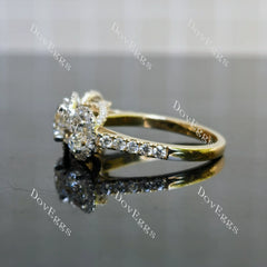 Doveggs Round Three-stone Halo Lab Grown Diamond Engagement Ring