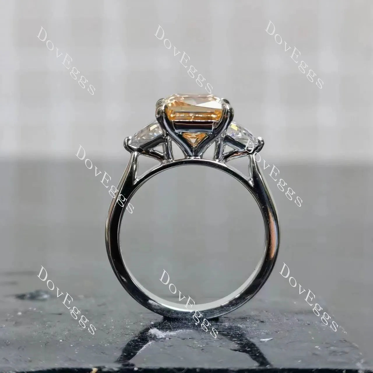 Doveggs princess pave three stones moissanite engagement ring(engagement ring only)