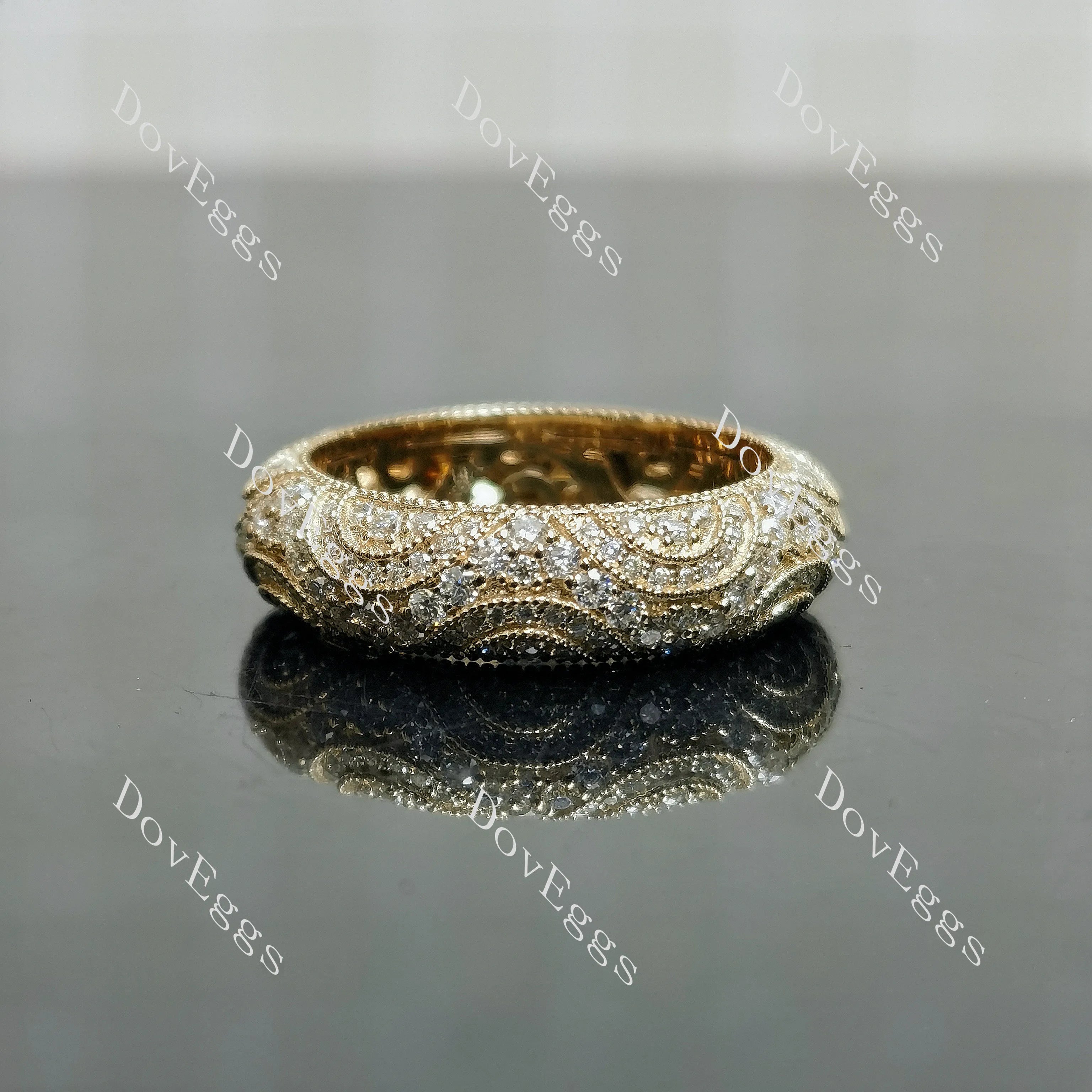 Doveggs vintage milgrain full eternity round moissanite/lab grown diamond wedding band-5.2mm band width