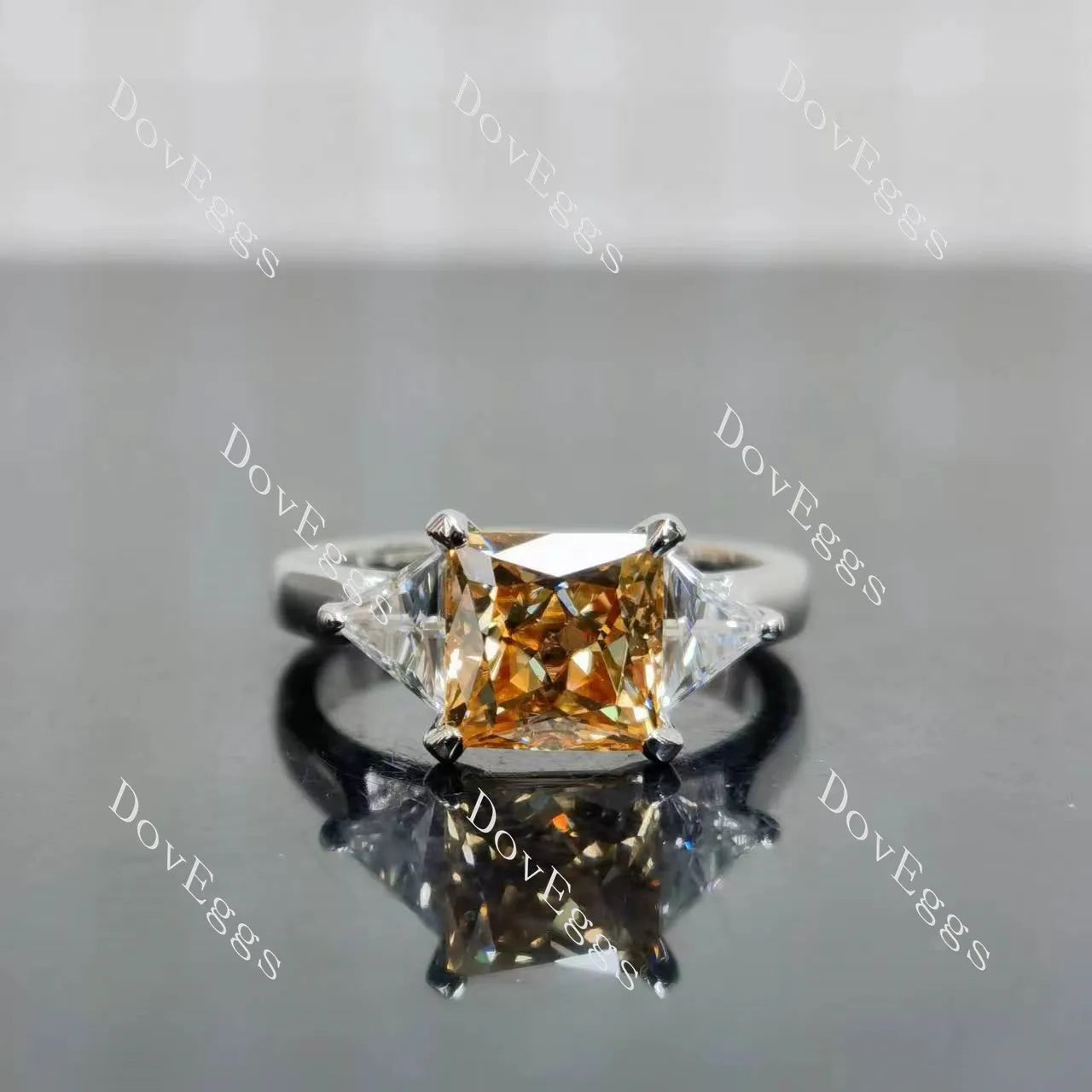 Doveggs princess pave three stones moissanite engagement ring(engagement ring only)