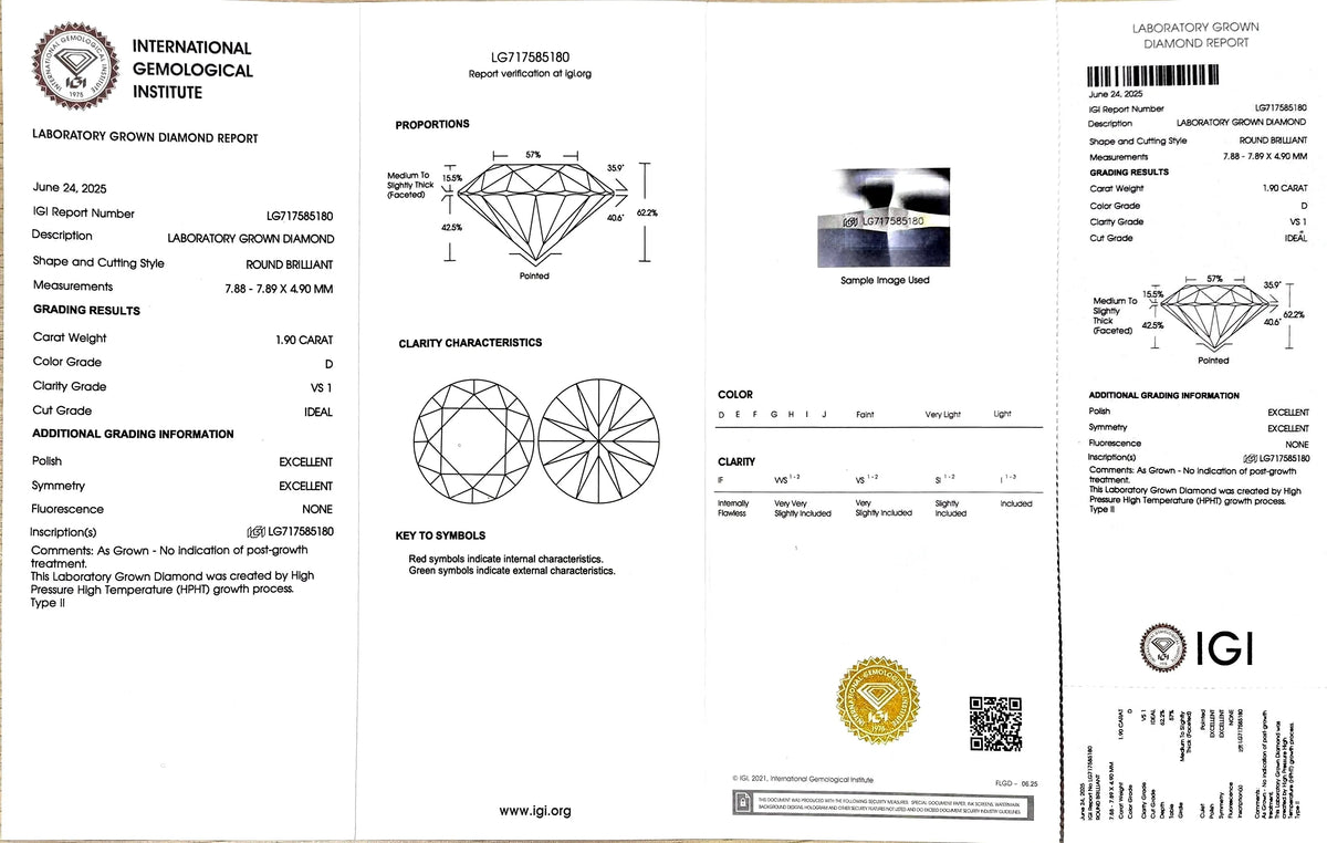 1.90ct Round Brilliant Cut Lab Diamond – D Color VS1 | Doveggs Certified