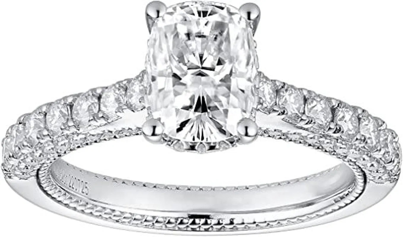 Doveggs sterling silver 1.8ct elongated cushion moissanite ring Band Width 2.8mm