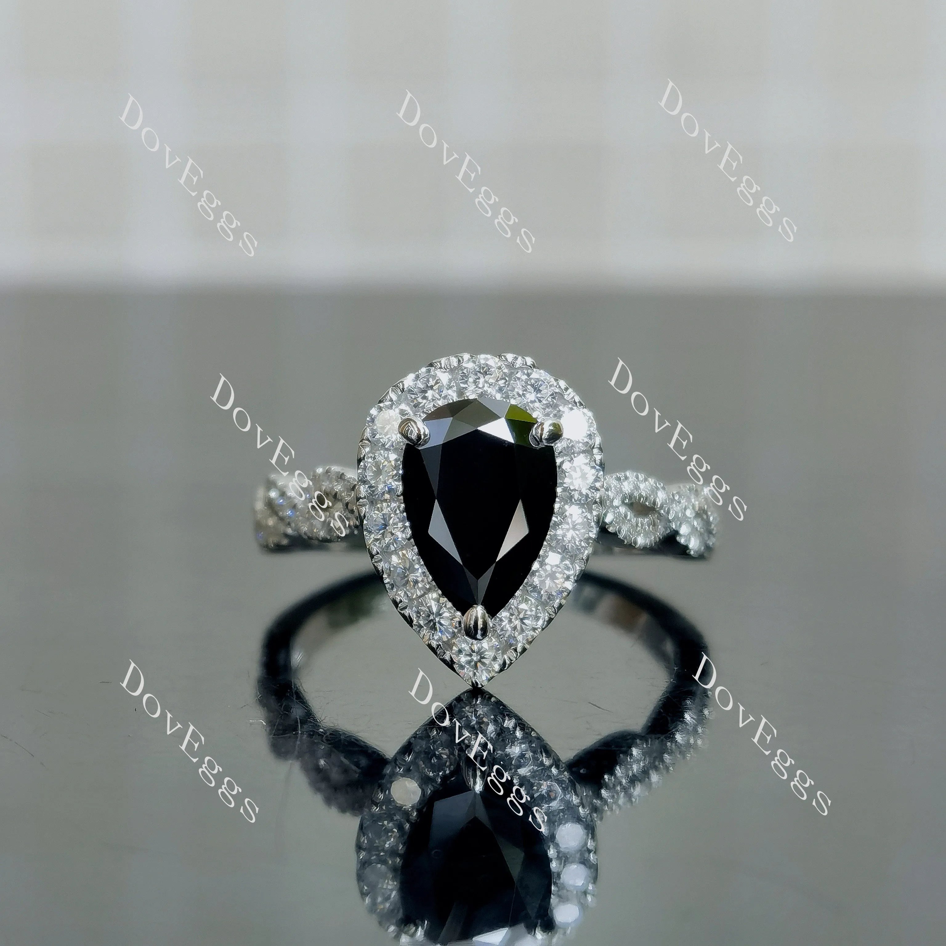 Doveggs pear pave halo colored moissanite engagement ring