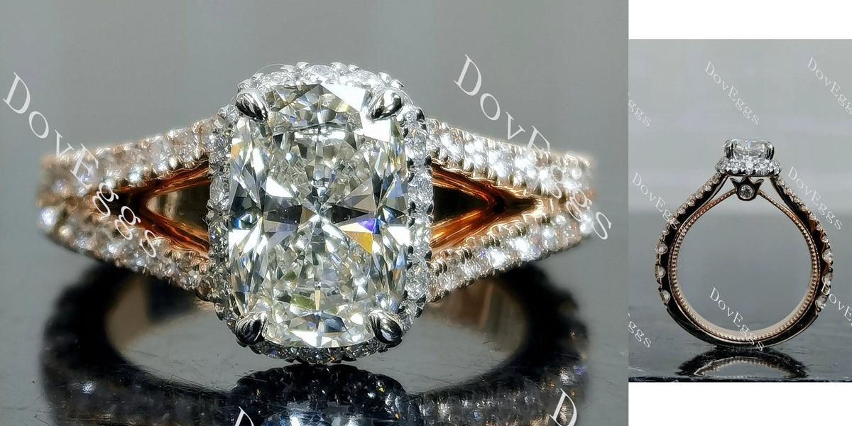 Doveggs Cushion Halo Split Shanks Lab Grown Diamond Engagement Ring