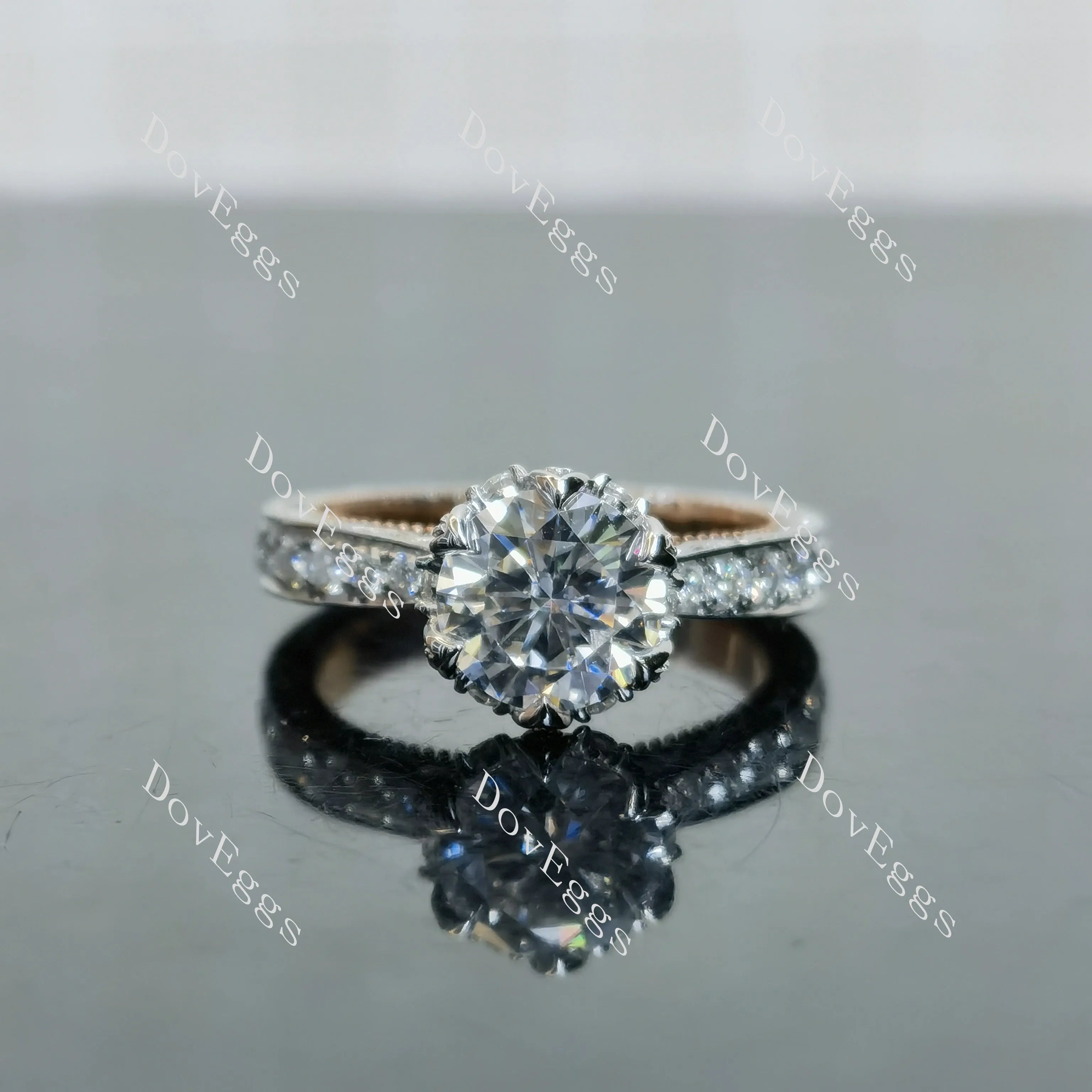 (size 6) Doveggs sterling silver & plated with yellow gold 1.5ct round moissanite engagement ring