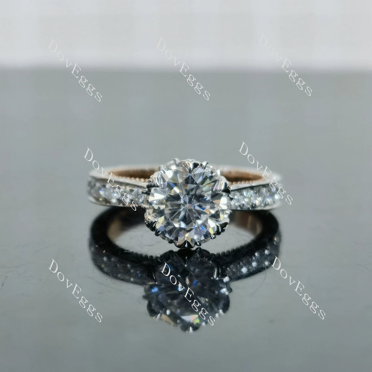 (size 6) Doveggs sterling silver & plated with yellow gold 1.5ct round moissanite engagement ring