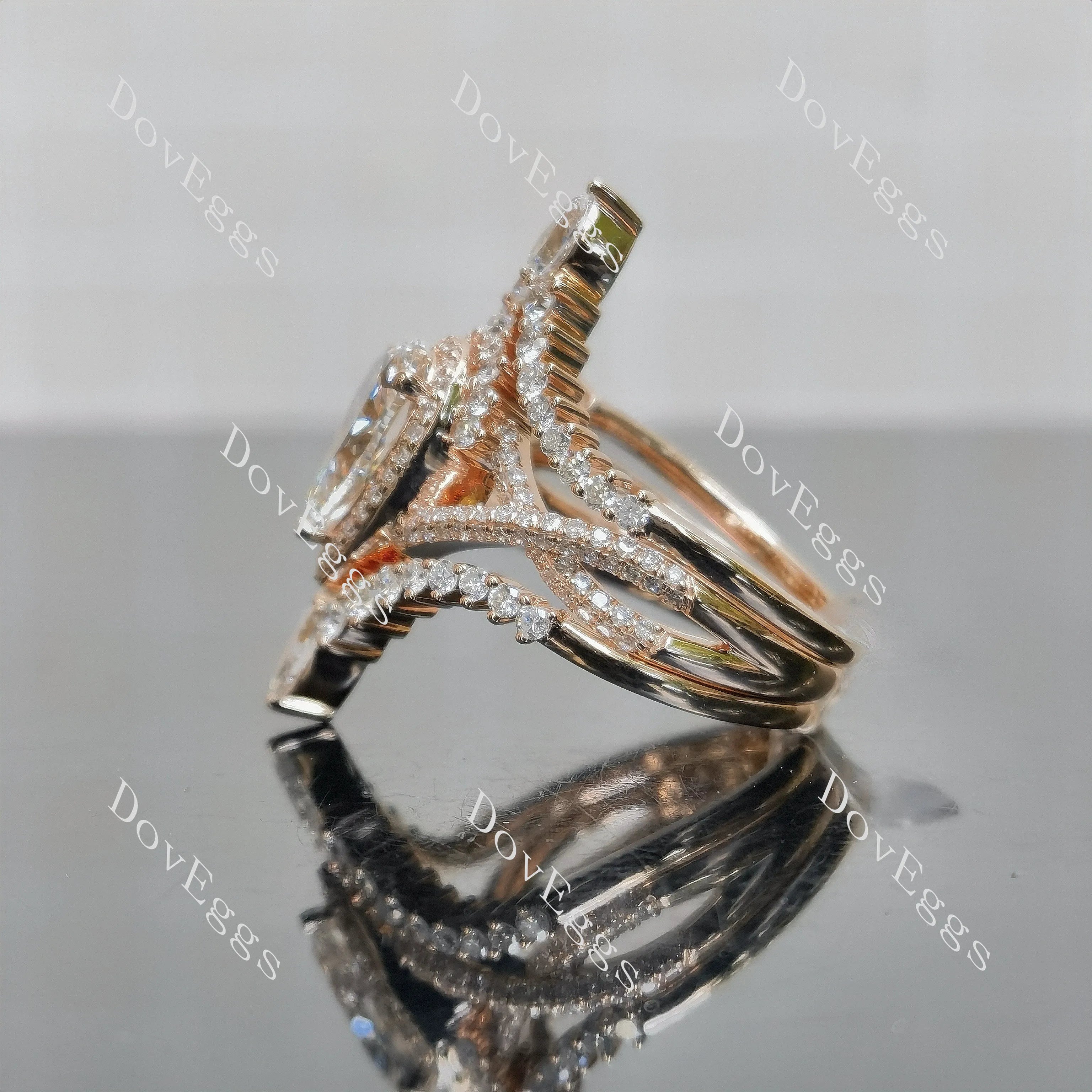 Doveggs Marquise Halo 3/4 Eternity Lab Grown Diamond Engagement Ring