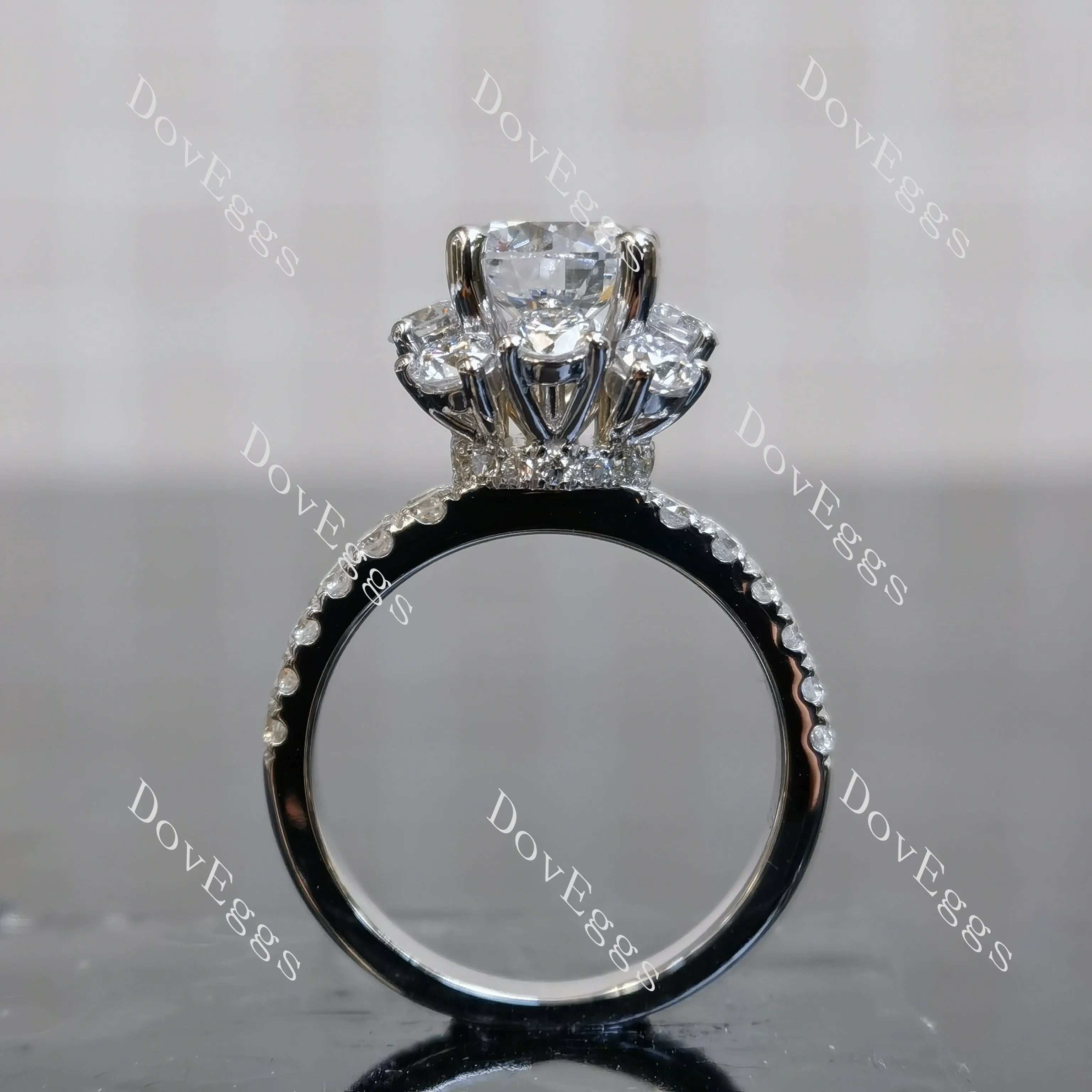 Doveggs Round Floral Halo Half Eternity Lab Grown Diamond Engagement Ring