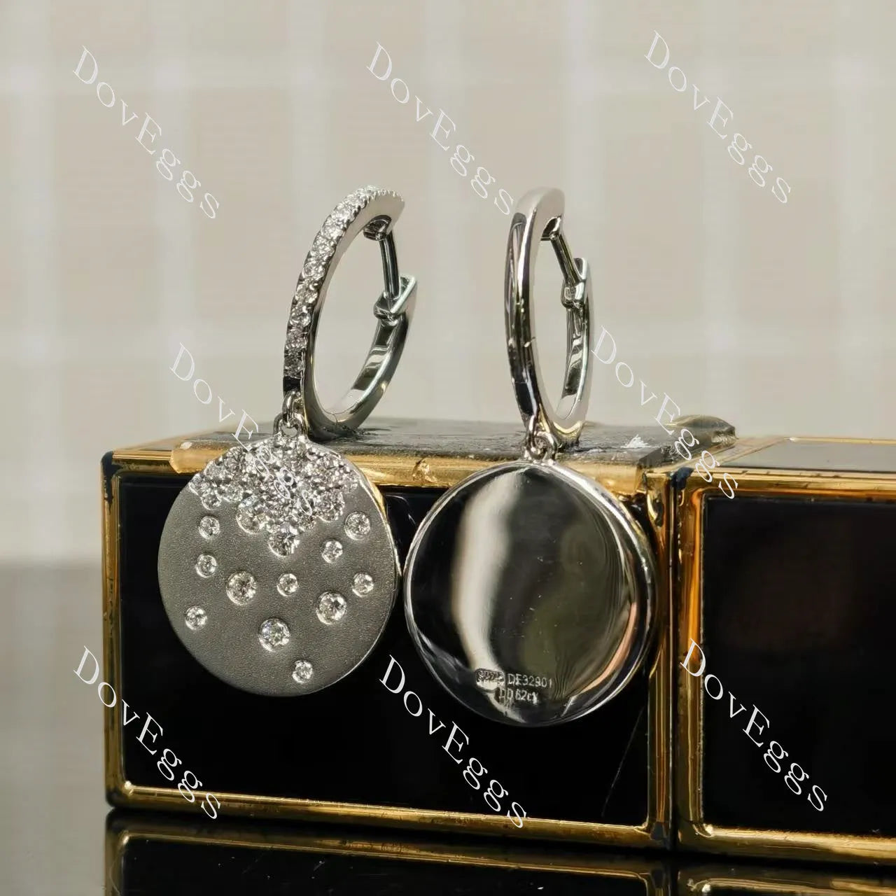 Round pave multicolor art deco moissanite/labgrown diamond/colored gem dangle earrings| Doveggs