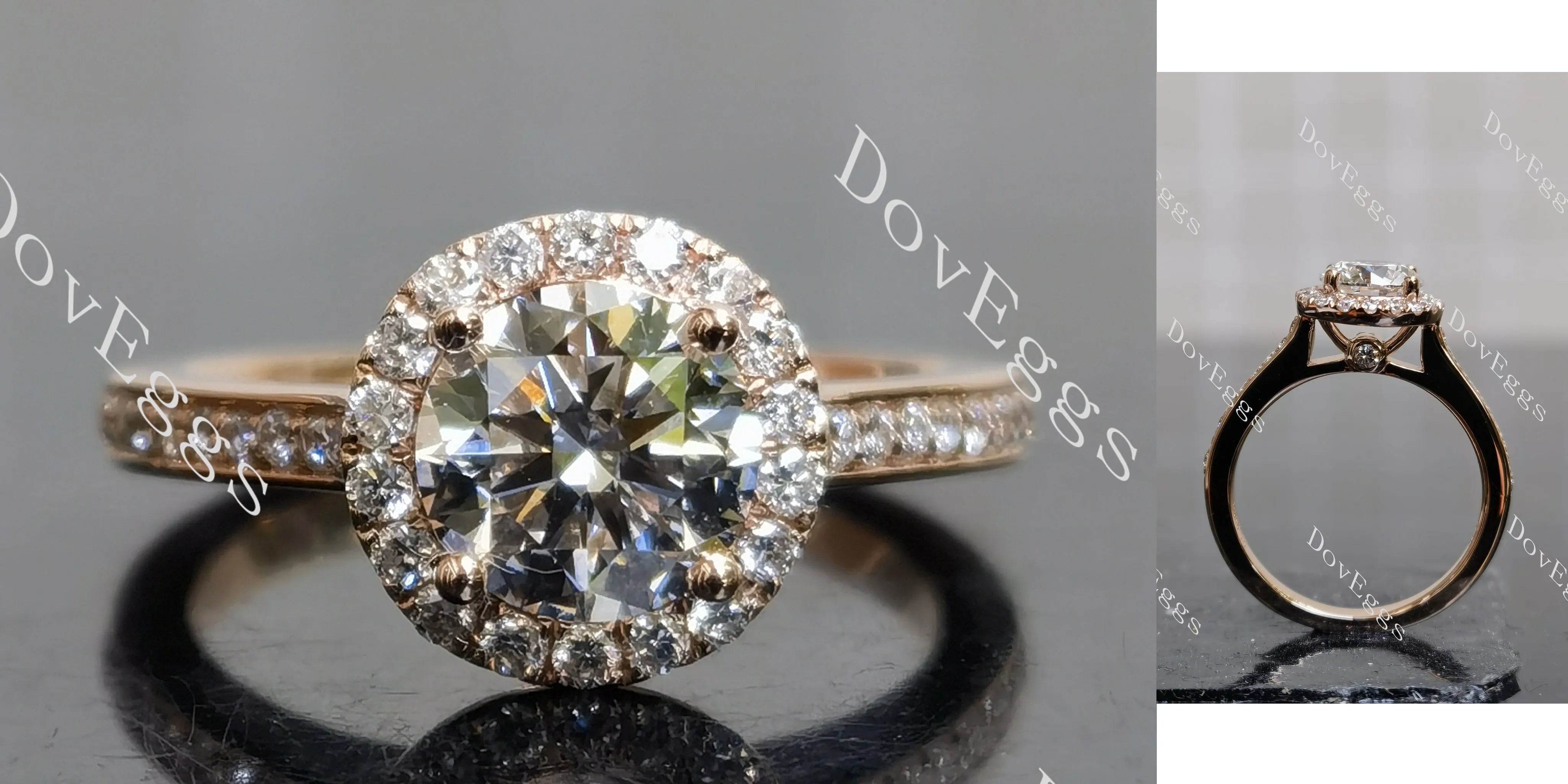 Doveggs Round Halo Half Eternity Lab Grown Diamond Engagement Ring