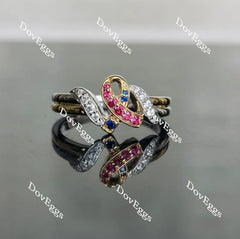 Zina’s Warrior round moissanite and blue sapphire/ruby colored gem wedding band-2.2mm band width