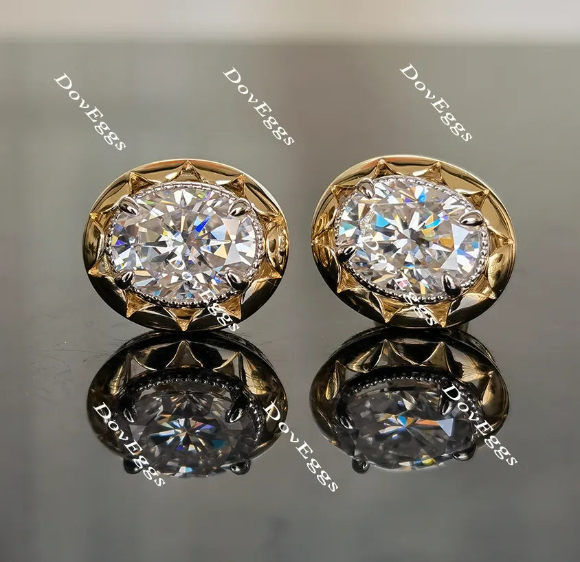 Doveggs flower shape oval moissanite stud earrings for women